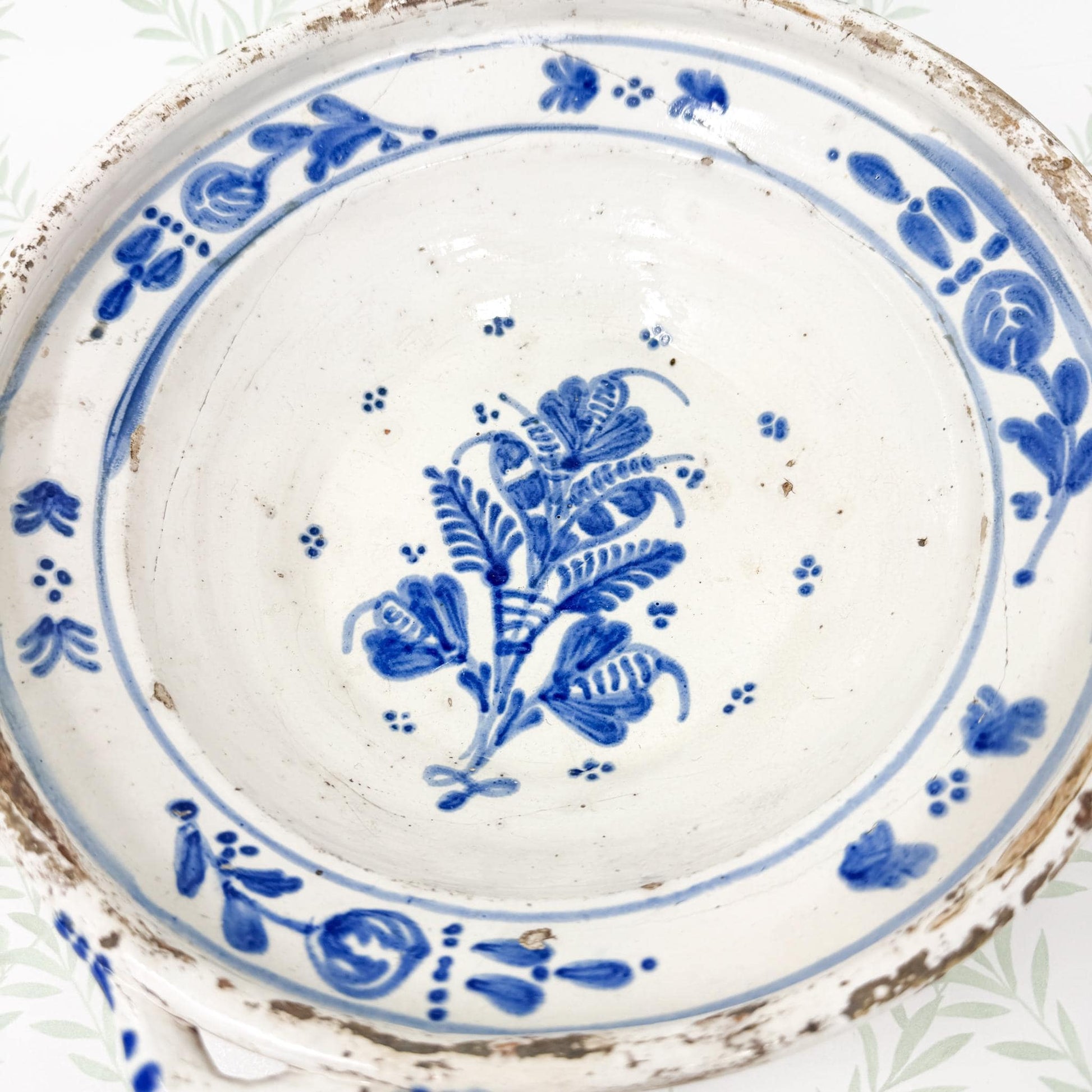 Vintage Handmade Blue and White Pottery Bowl