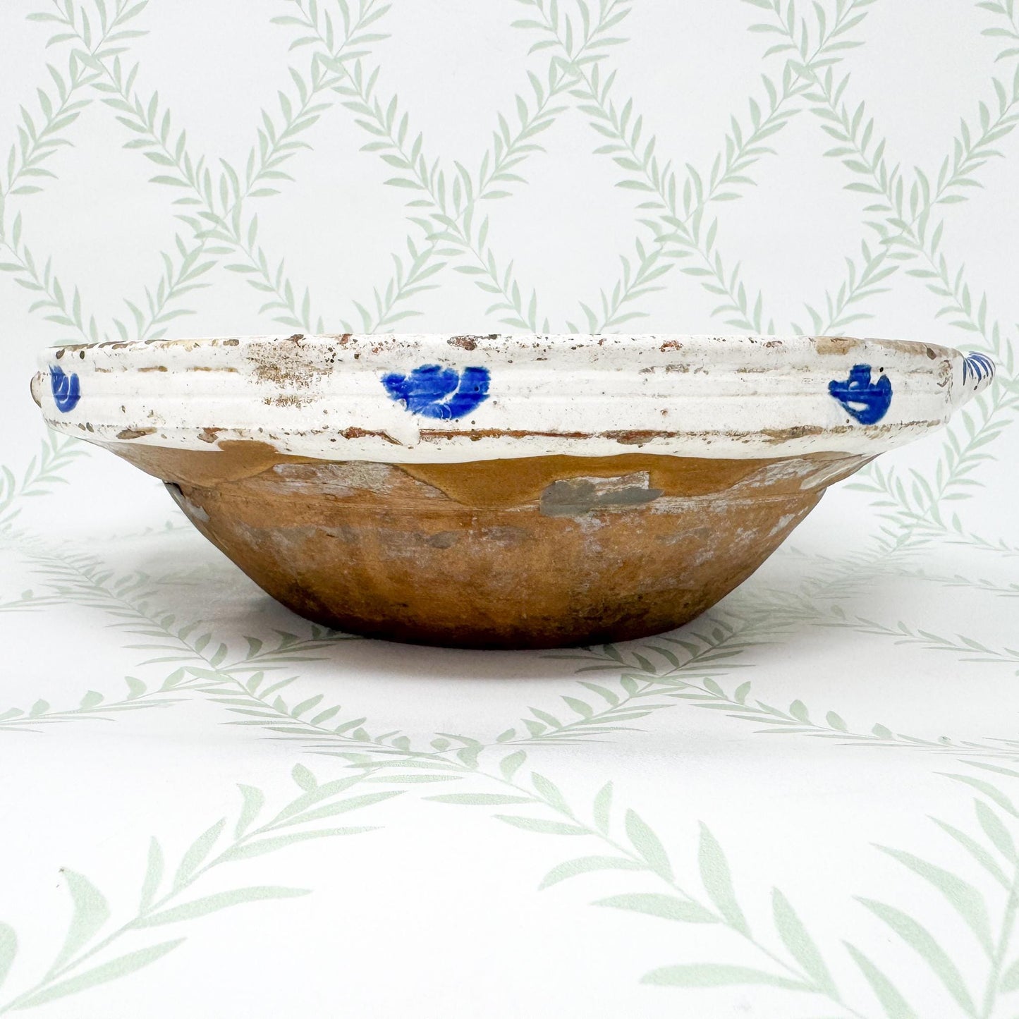 Vintage Handmade Blue and White Pottery Bowl