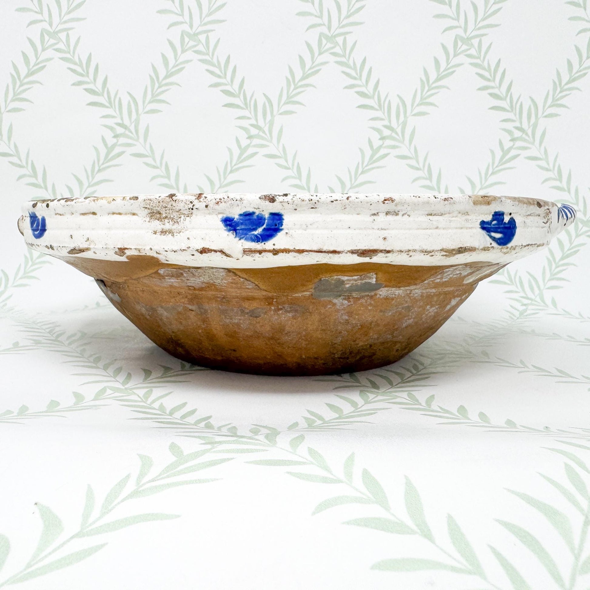 Vintage Handmade Blue and White Pottery Bowl