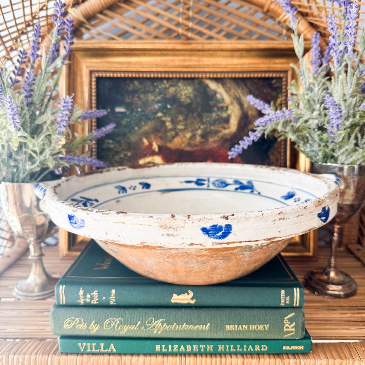 Vintage Handmade Blue and White Pottery Bowl