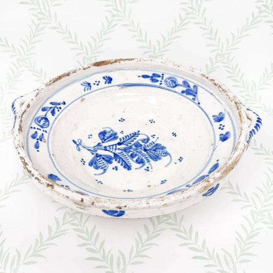 Vintage Handmade Blue and White Pottery Bowl