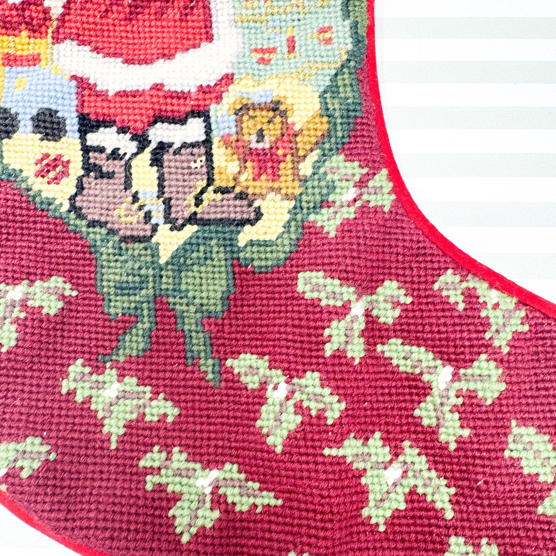 Vintage Needlepoint Christmas Stocking, Holiday Greetings