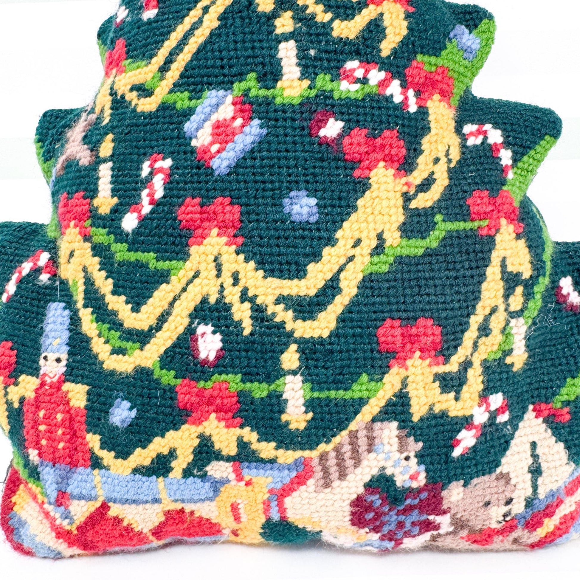 Vintage Christmas Needlepoint Pillow, Christmas Tree