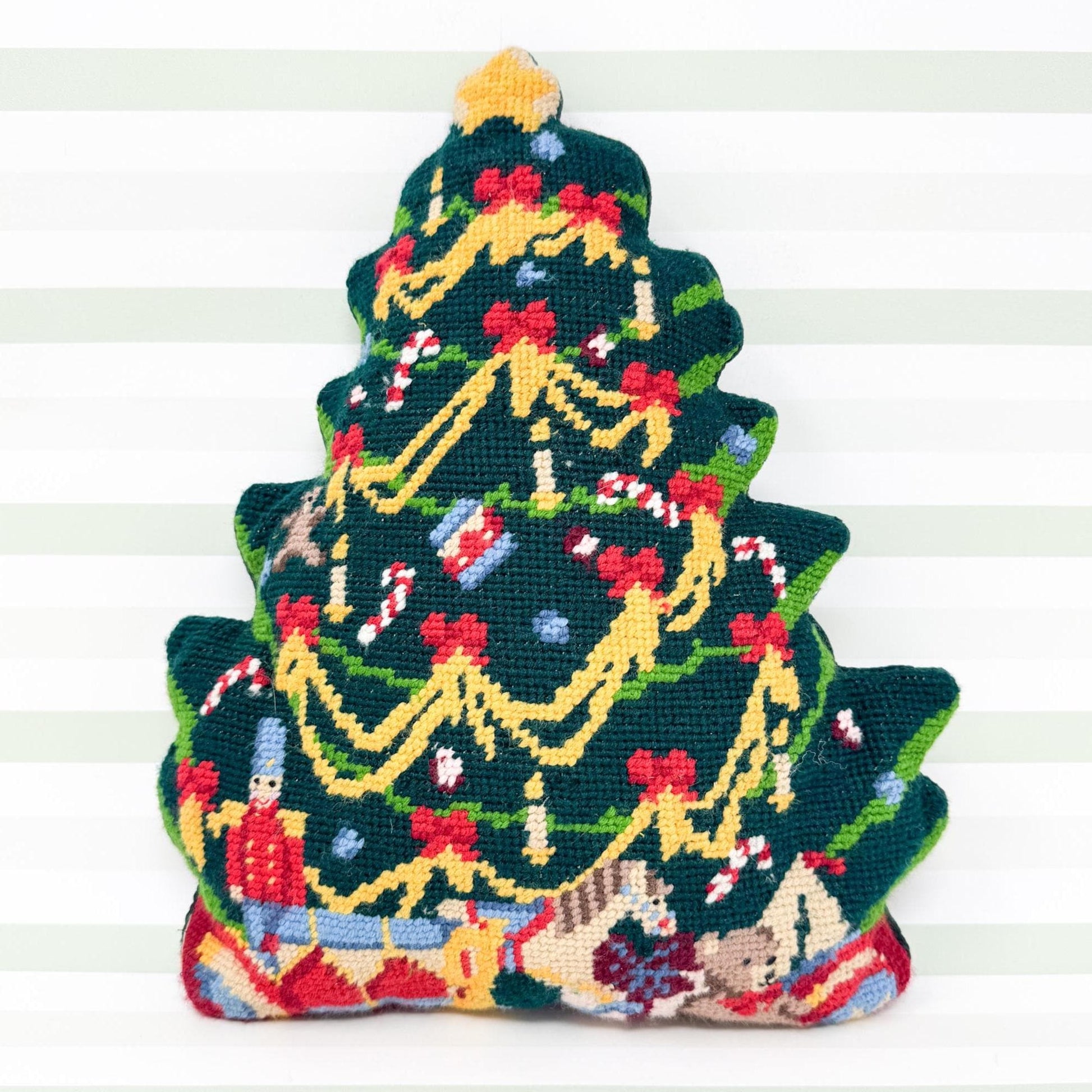 Vintage Christmas Needlepoint Pillow, Christmas Tree