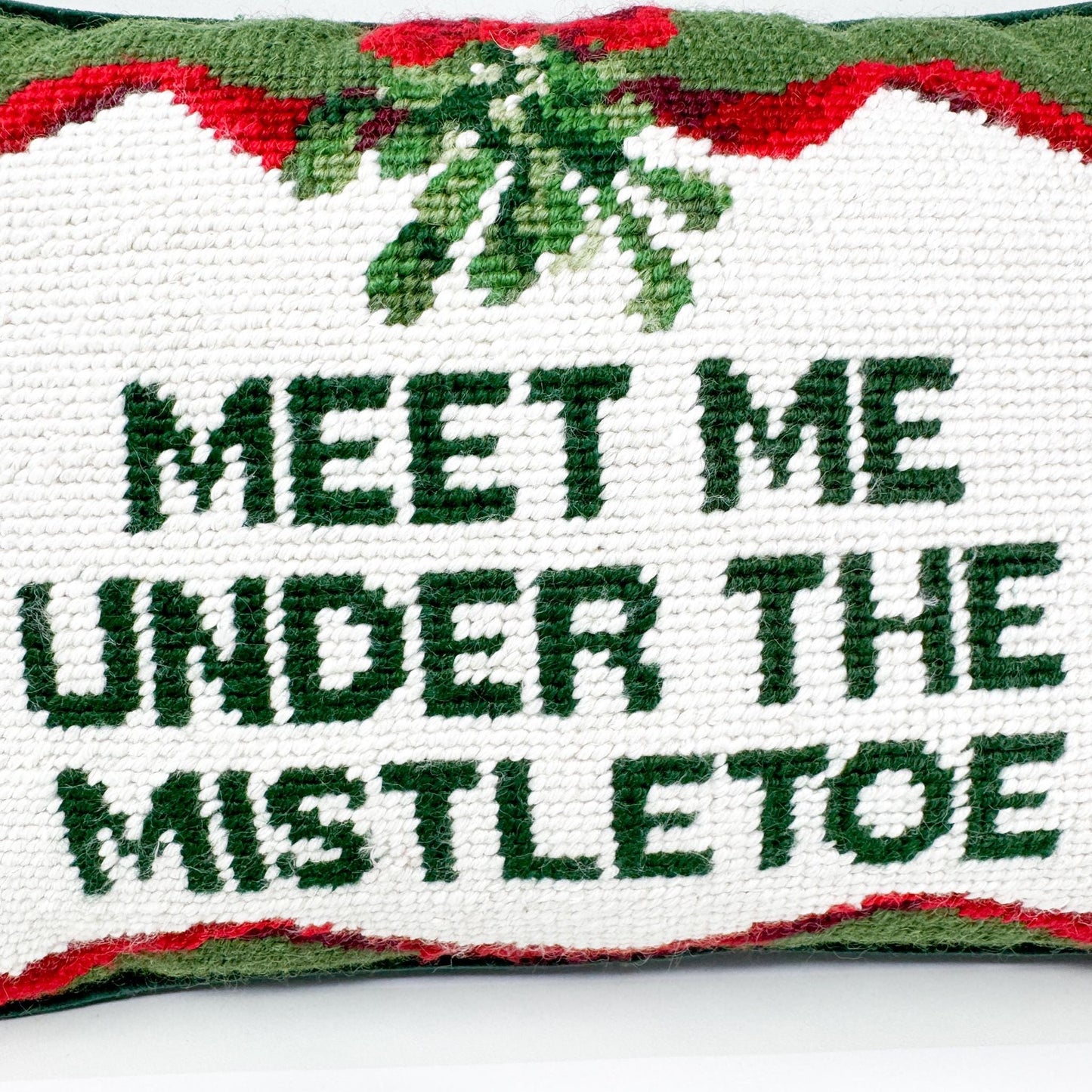 Vintage Christmas Needlepoint Pillow, Meet Me Under The Mistletoe