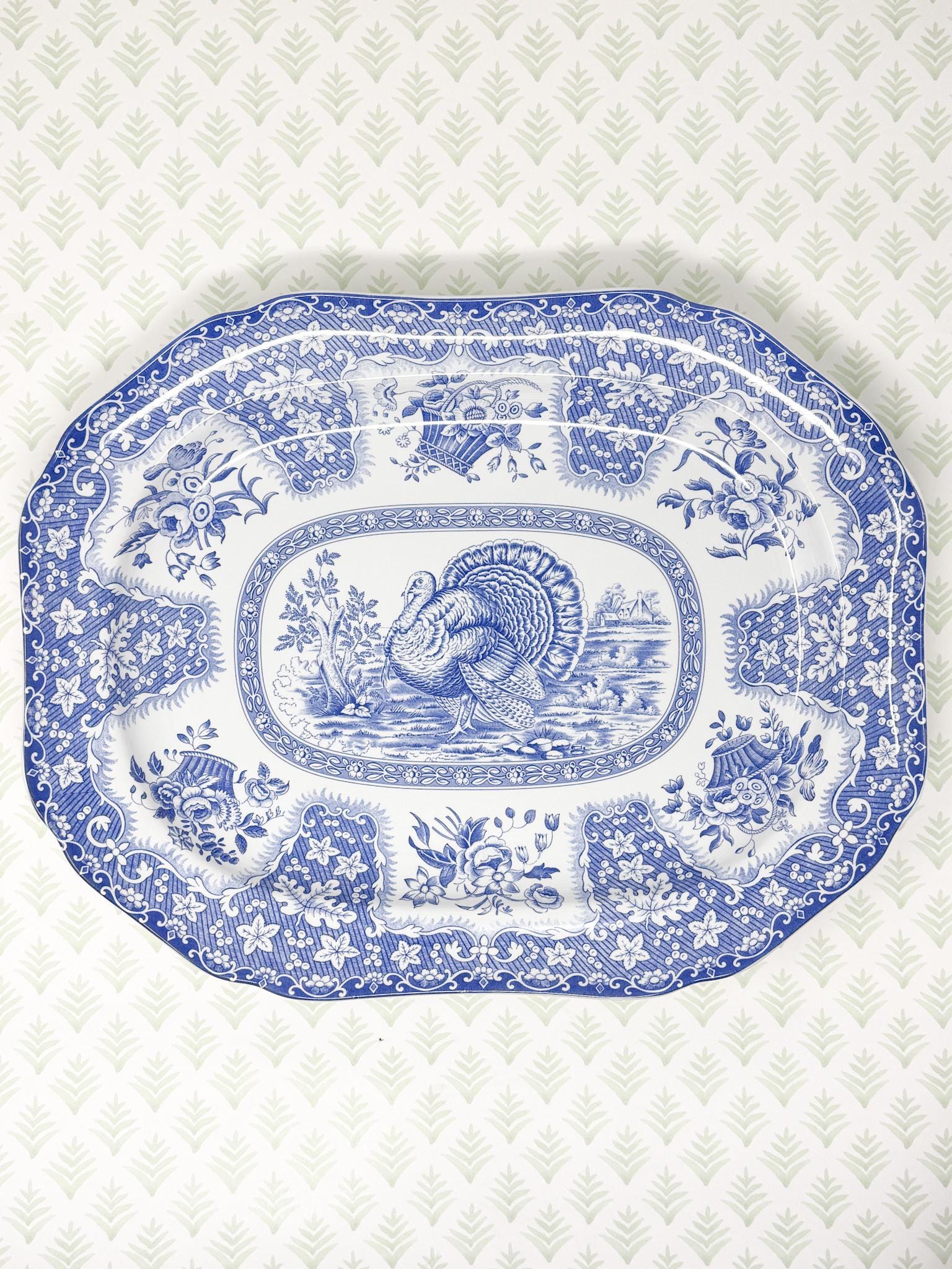 Vintage Spode Turkey Thanksgiving Transferware Platter, 16"