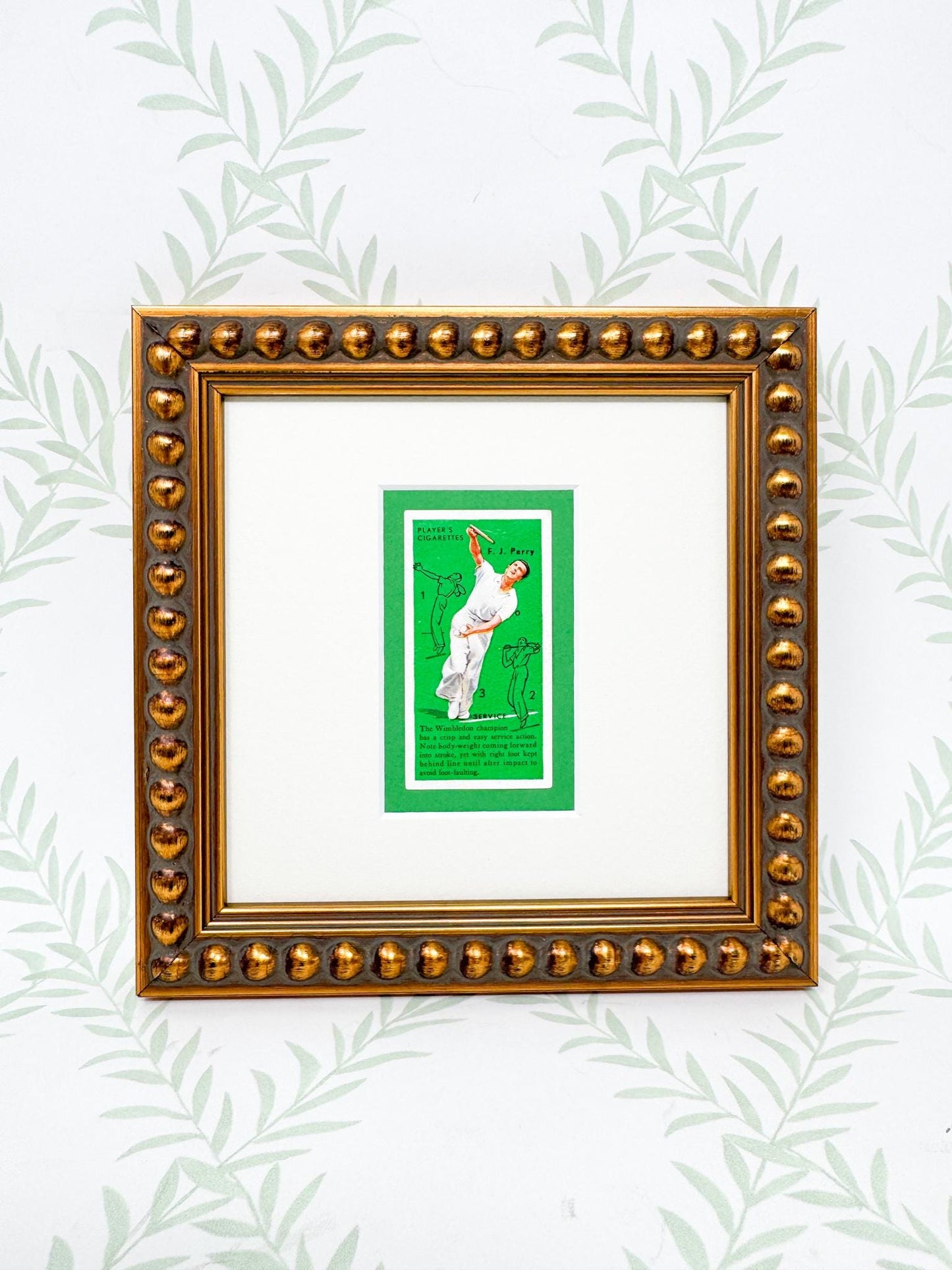 Framed Vintage Tennis Cigarette Card, c. 1936, "Service"