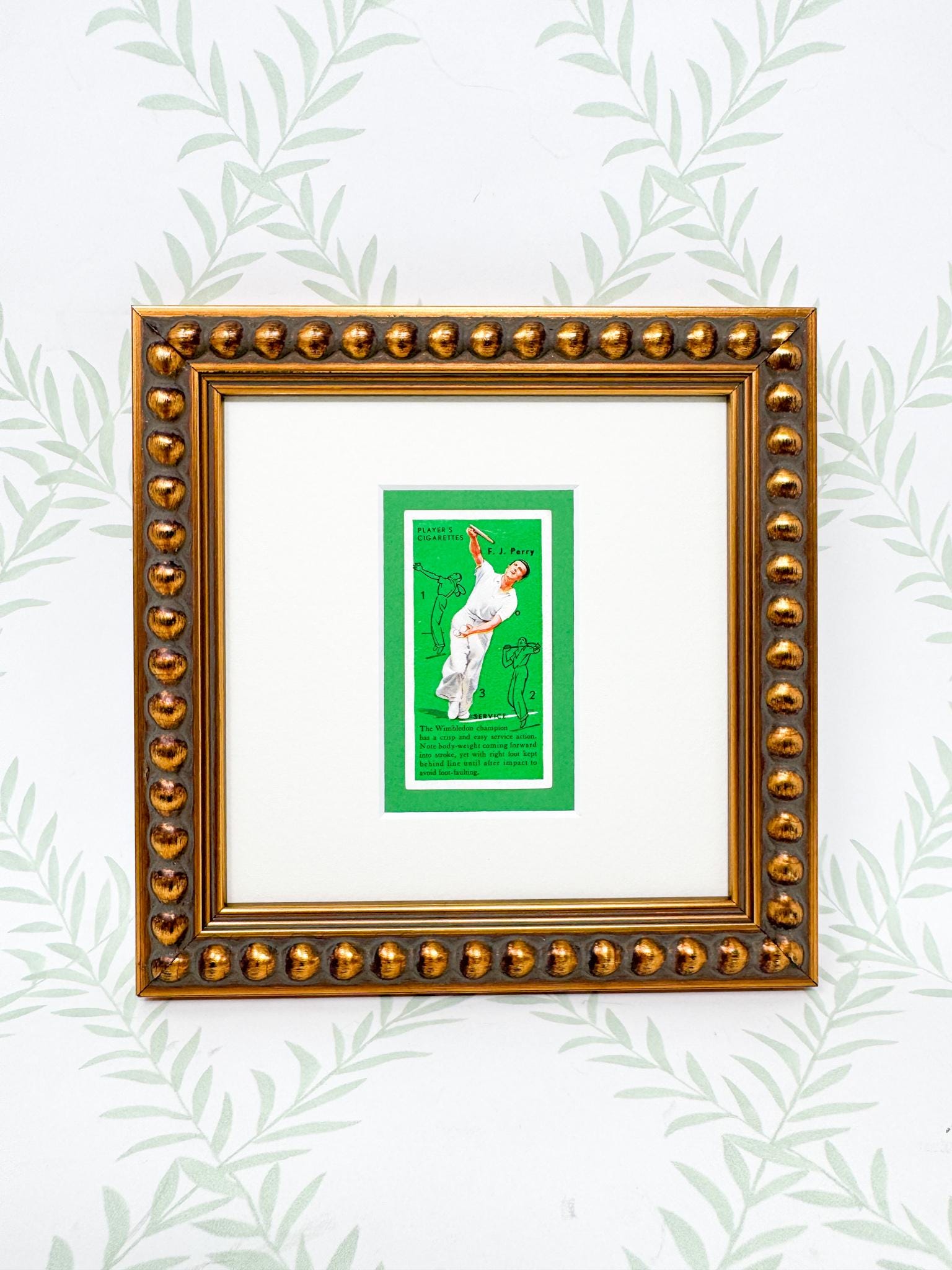 Framed Vintage Tennis Cigarette Card, c. 1936, "Service"