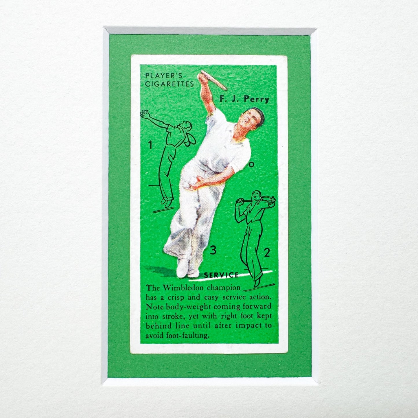 Framed Vintage Tennis Cigarette Card, c. 1936, "Service"