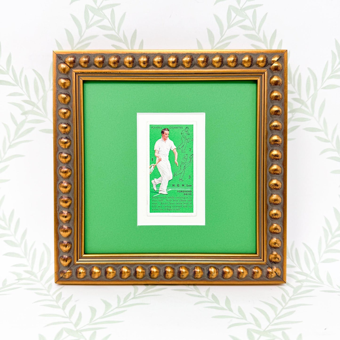 Framed Vintage Tennis Cigarette Card, c. 1936, "Forehand Drive"