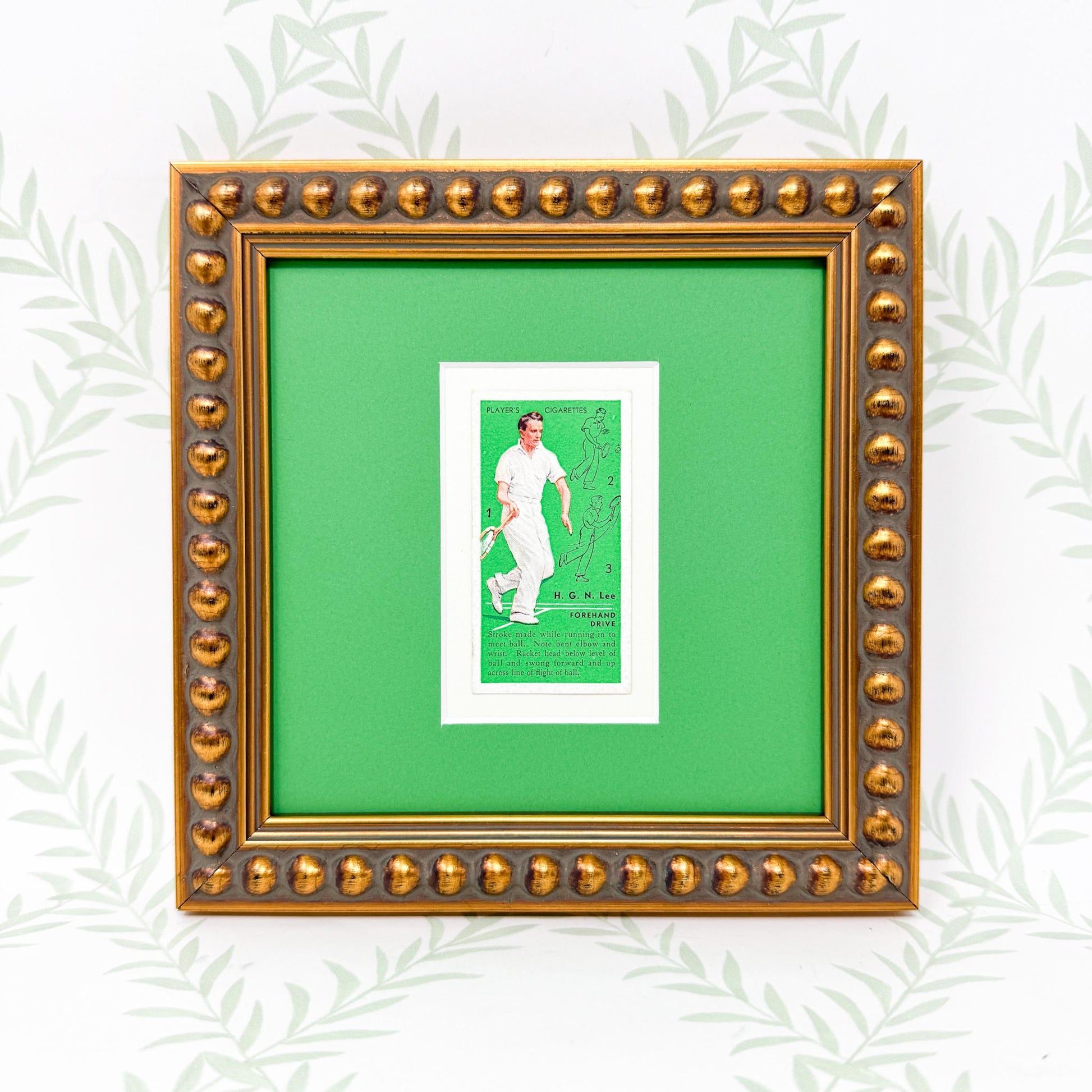 Framed Vintage Tennis Cigarette Card, c. 1936, "Forehand Drive"