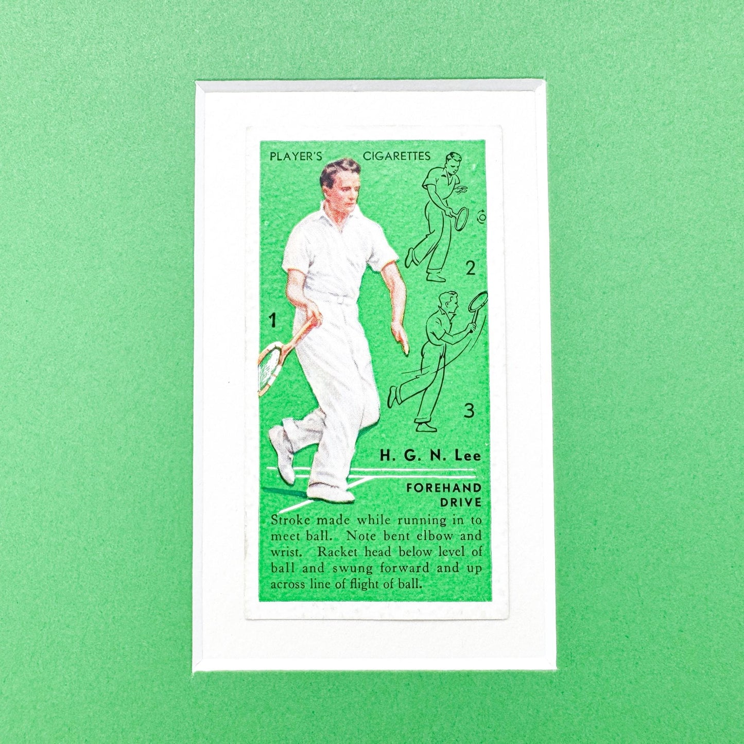 Framed Vintage Tennis Cigarette Card, c. 1936, "Forehand Drive"