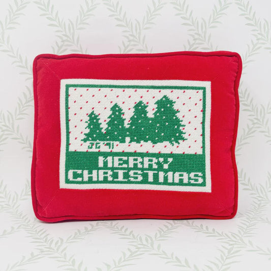 Vintage Handmade Christmas Needlepoint Pillow, Merry Christmas
