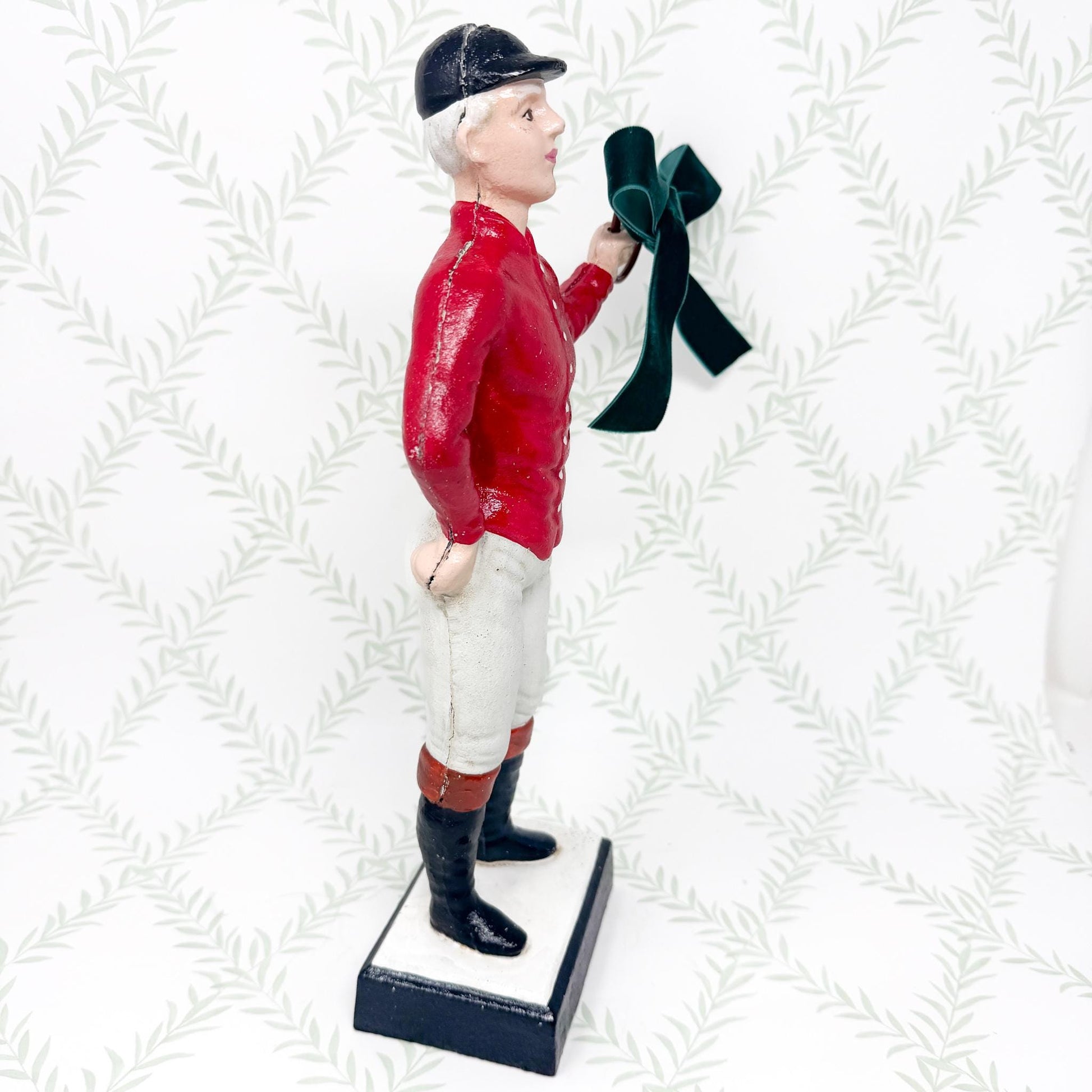 21 Club Style Cast Iron Lawn Jockey Figurine, Red