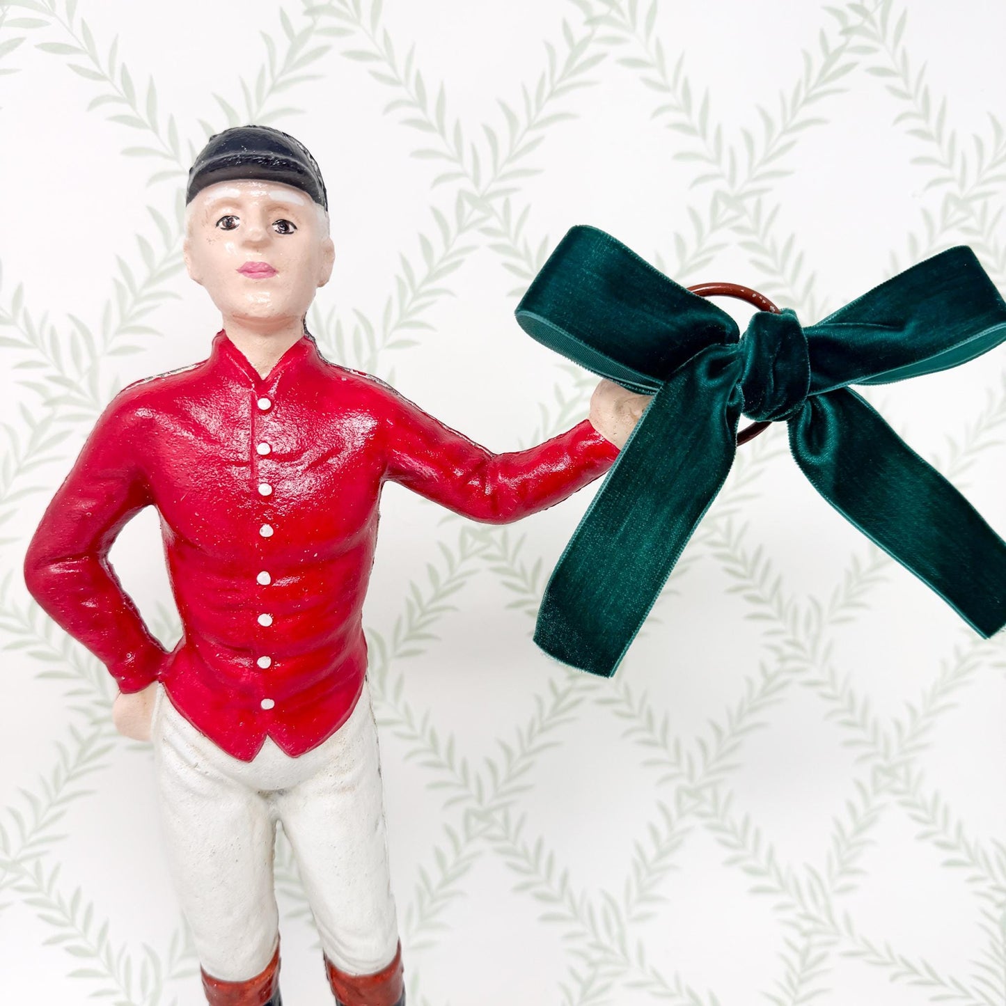 21 Club Style Cast Iron Lawn Jockey Figurine, Red