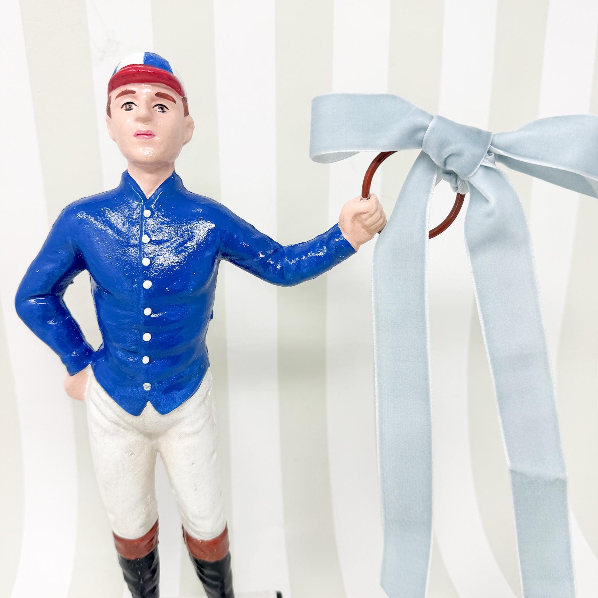 21 Club Style Cast Iron Lawn Jockey Figurine, Blue