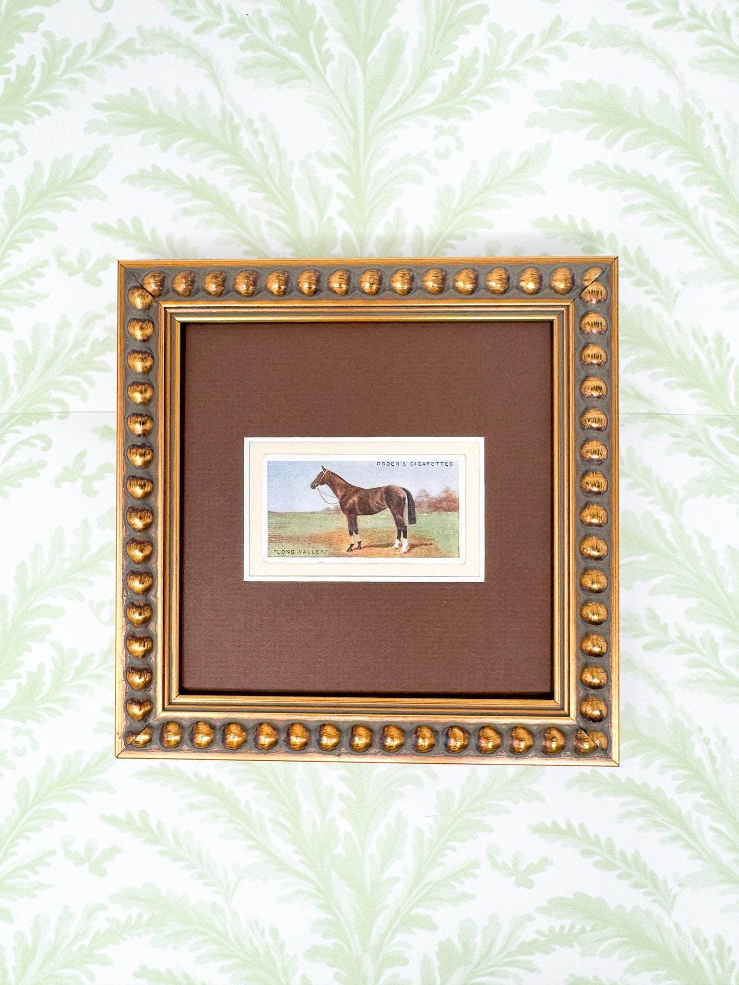 Framed Antique Race Horse Derby Cigarette Card c. 1928, Long Valley