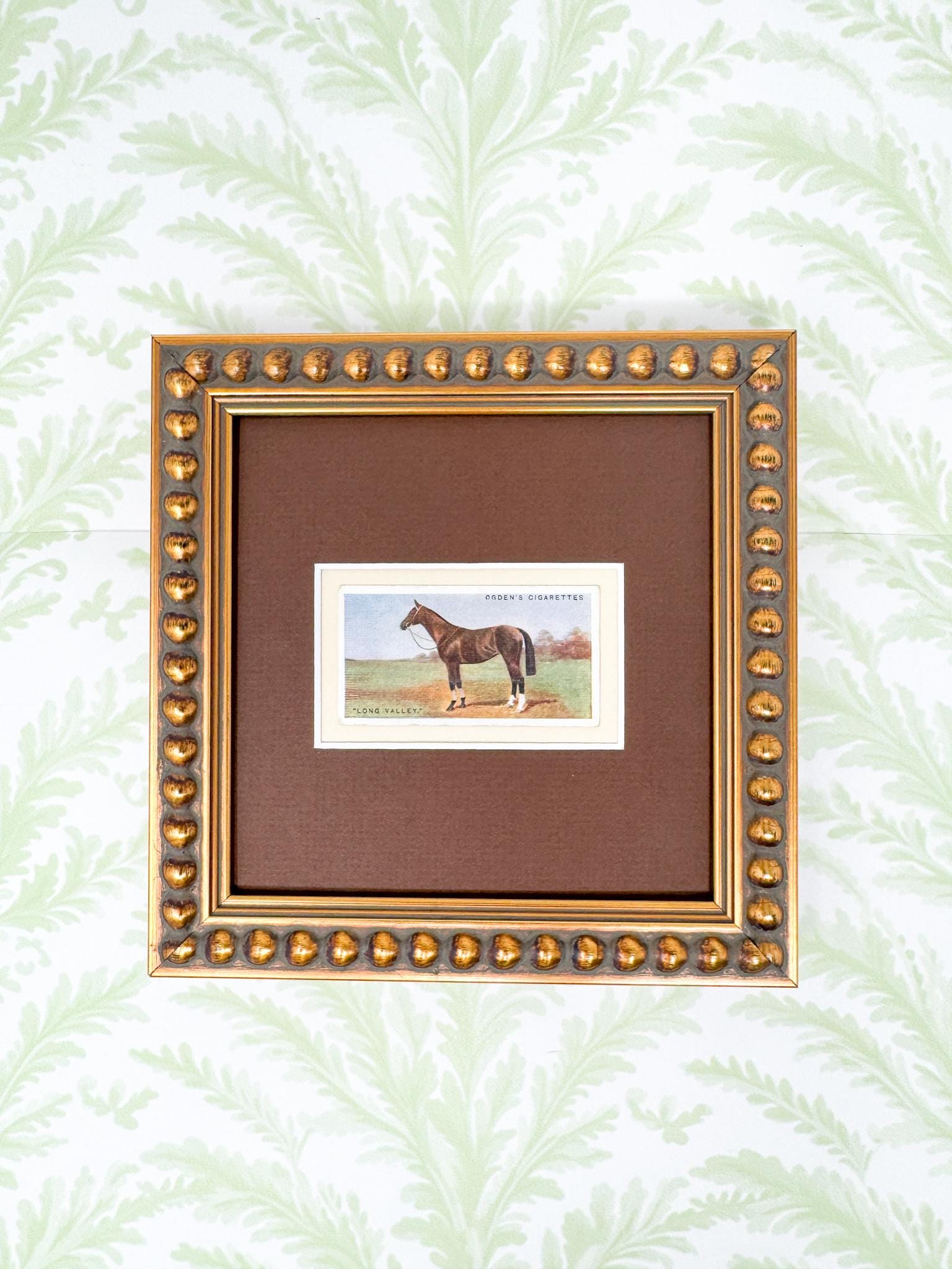Framed Antique Race Horse Derby Cigarette Card c. 1928, Long Valley