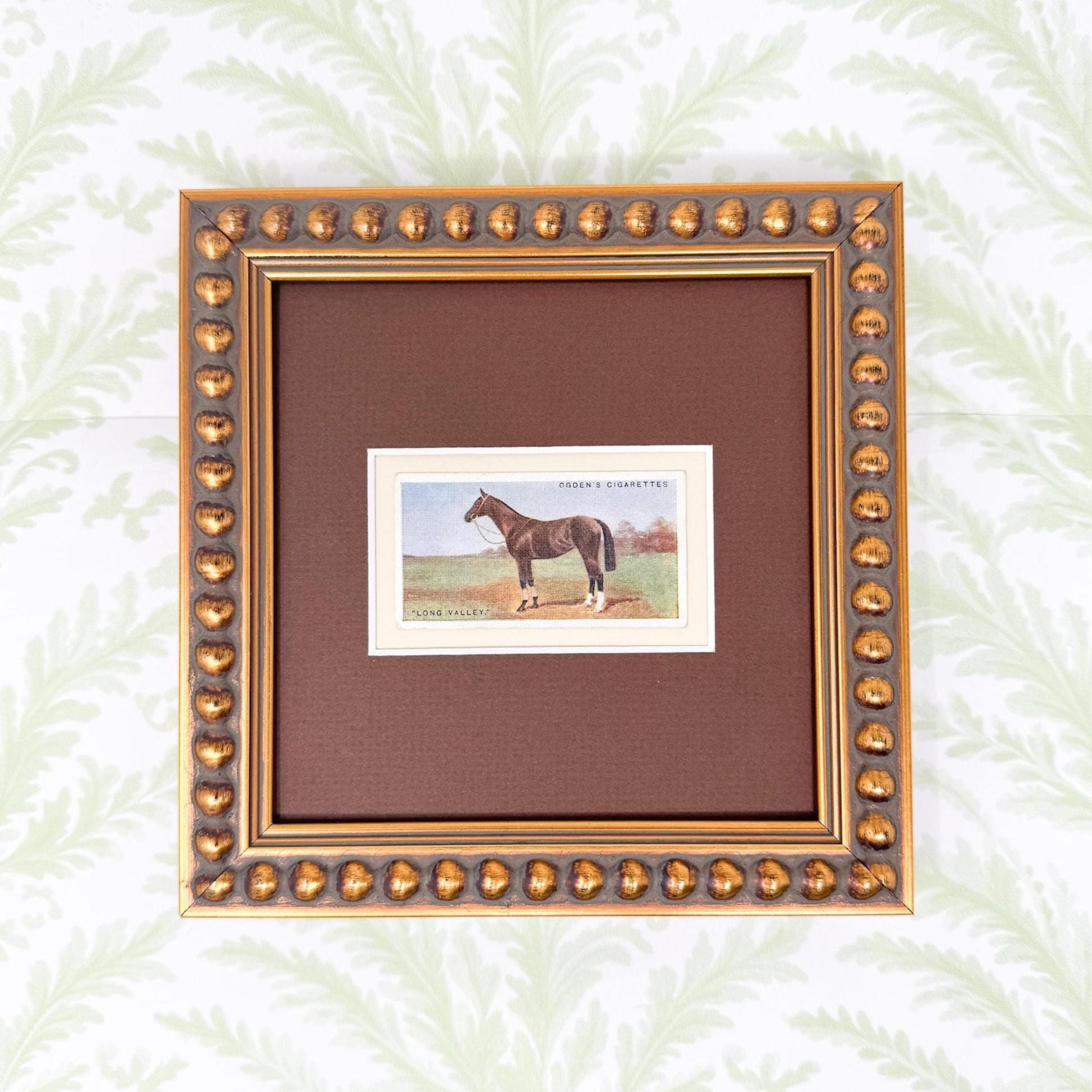 Framed Antique Race Horse Derby Cigarette Card c. 1928, Long Valley