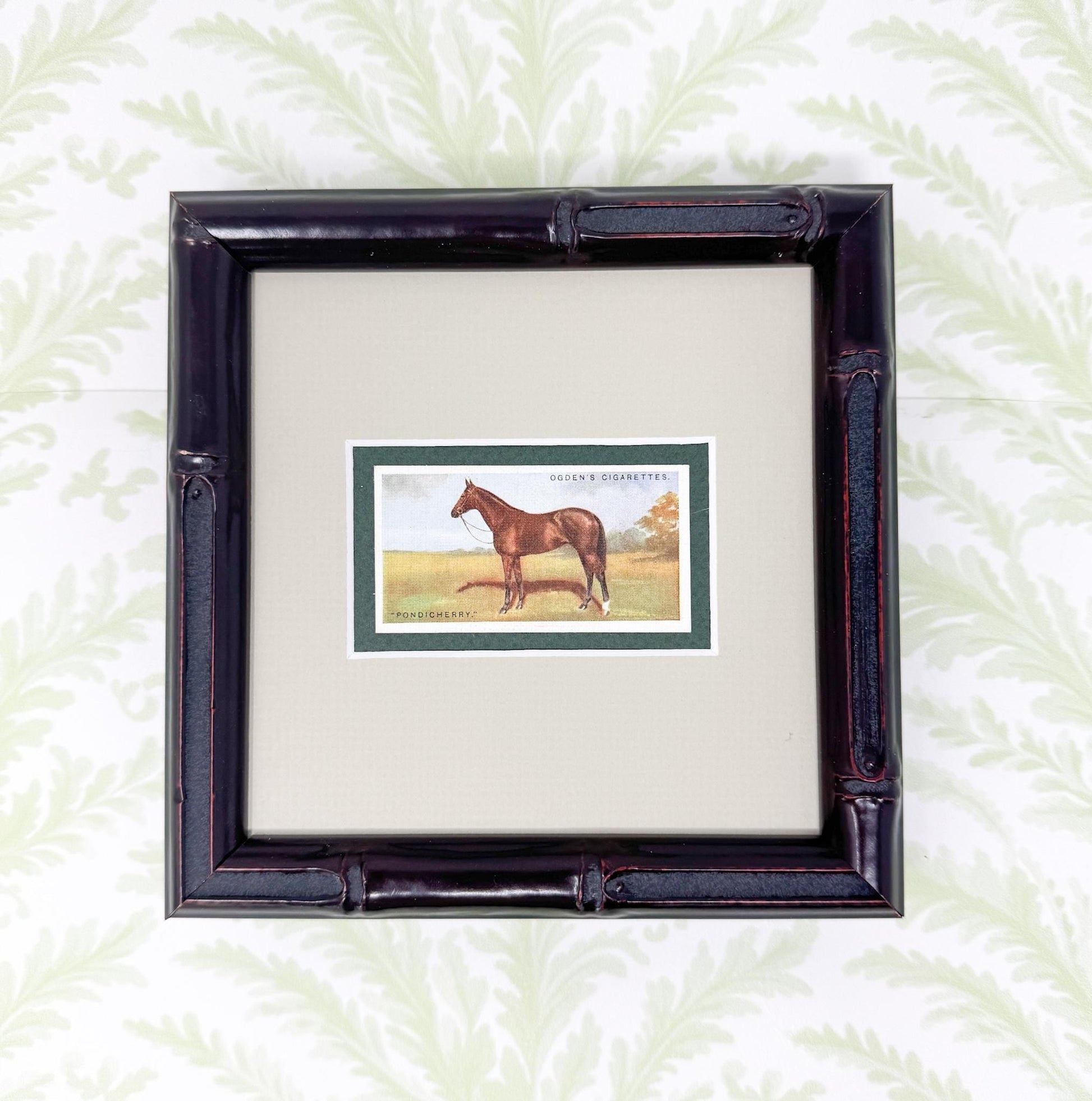 Framed Antique Race Horse Derby Cigarette Card c. 1928, Pondicherry