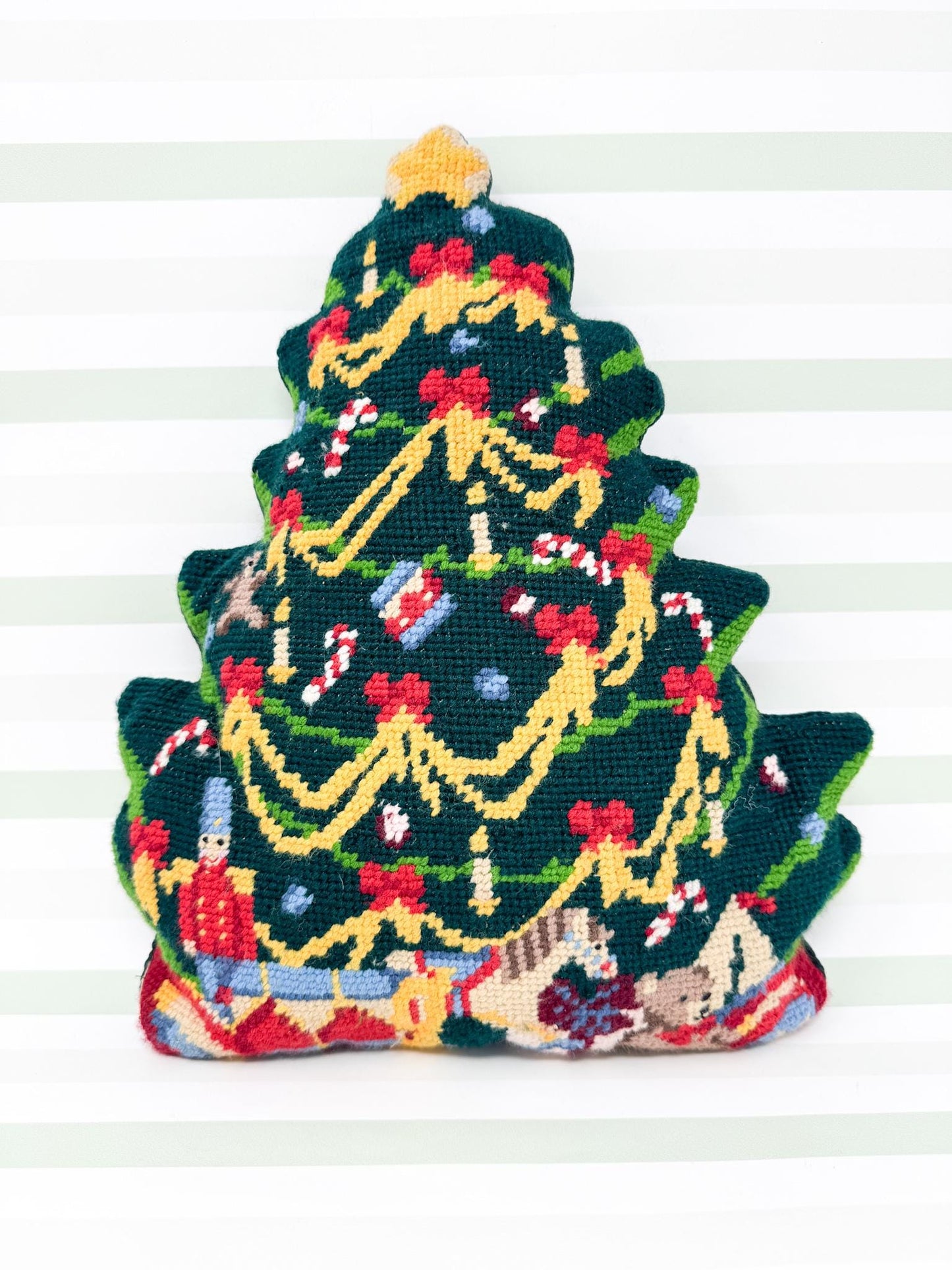 Vintage Christmas Needlepoint Pillow, Christmas Tree