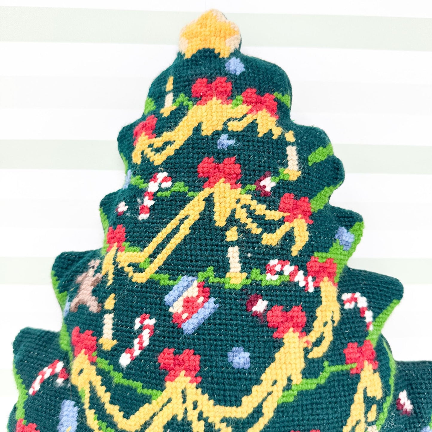 Vintage Christmas Needlepoint Pillow, Christmas Tree