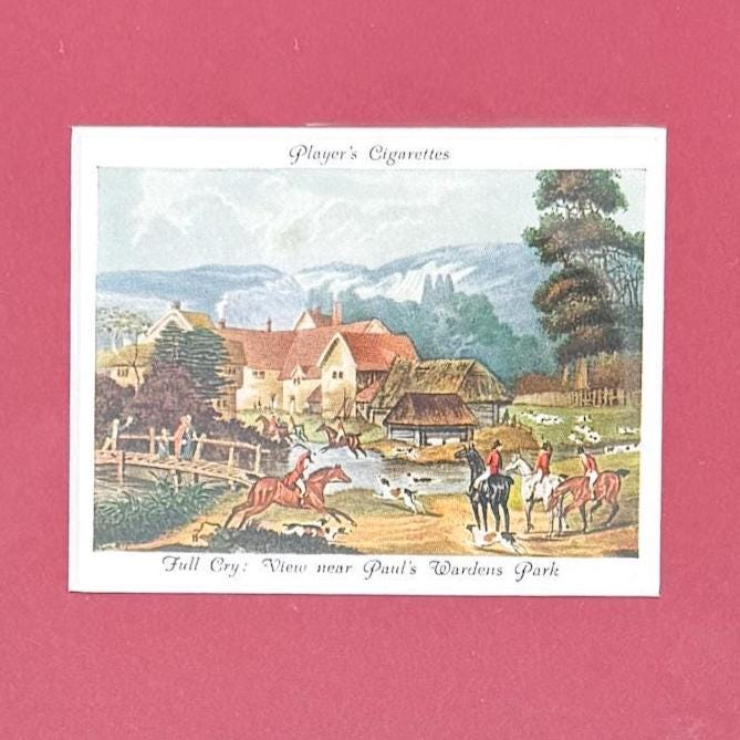 Framed Vintage Fox Hunt Cigarette Card c. 1938, Full Cry