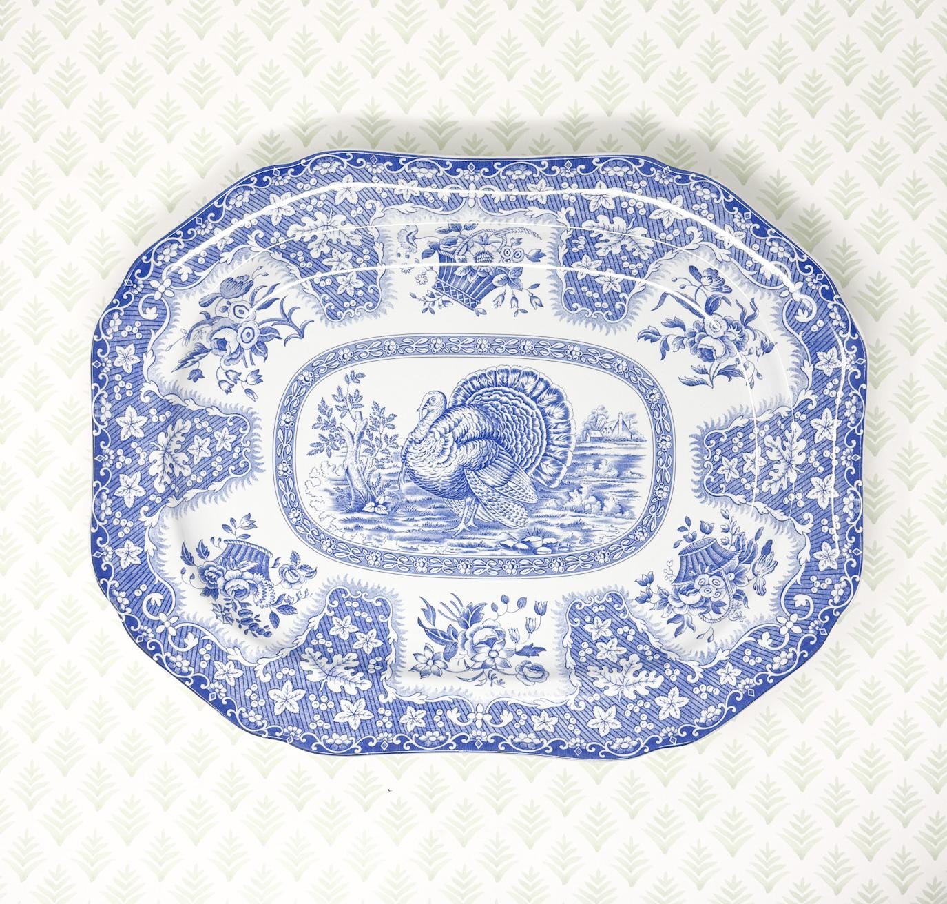 Vintage Spode Turkey Thanksgiving Transferware Platter, 16"