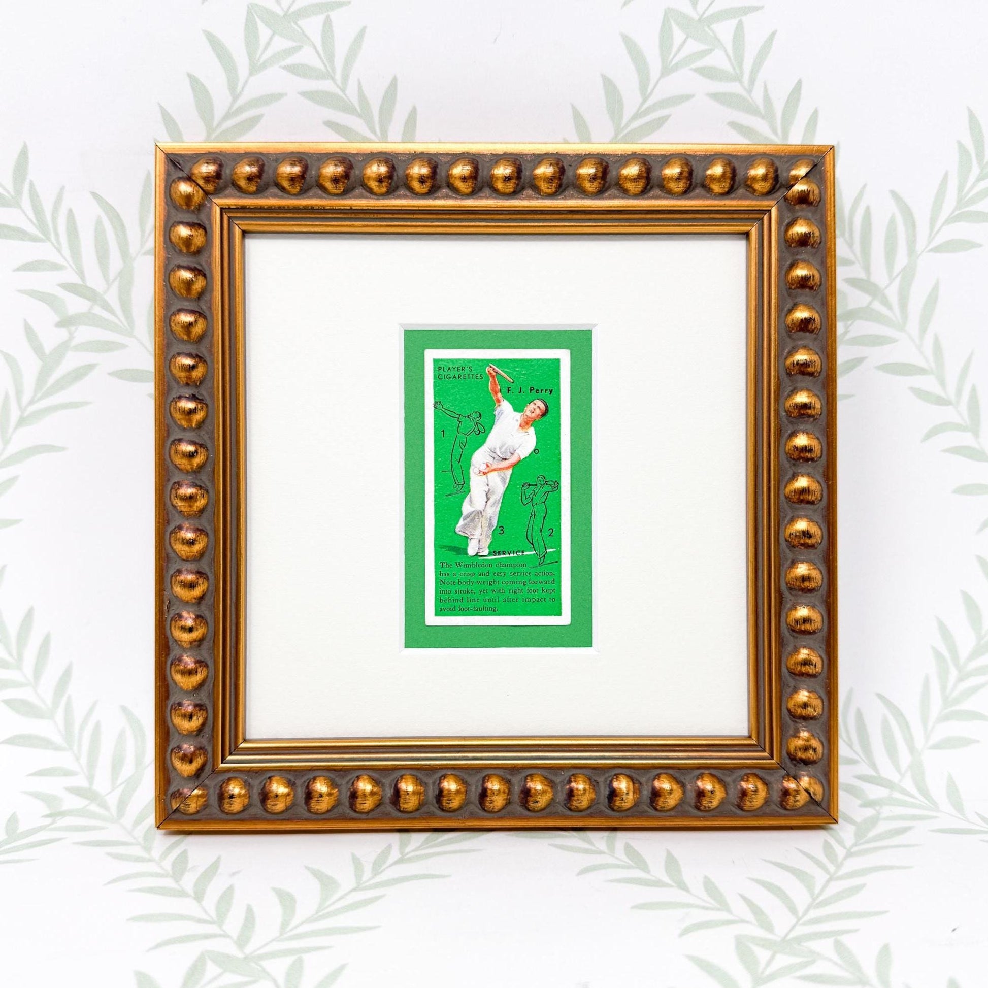 Framed Vintage Tennis Cigarette Card, c. 1936, "Service"