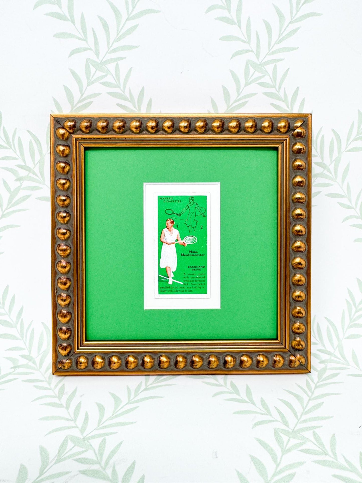 Framed Vintage Tennis Cigarette Card, c. 1936, "Backhand Drive"