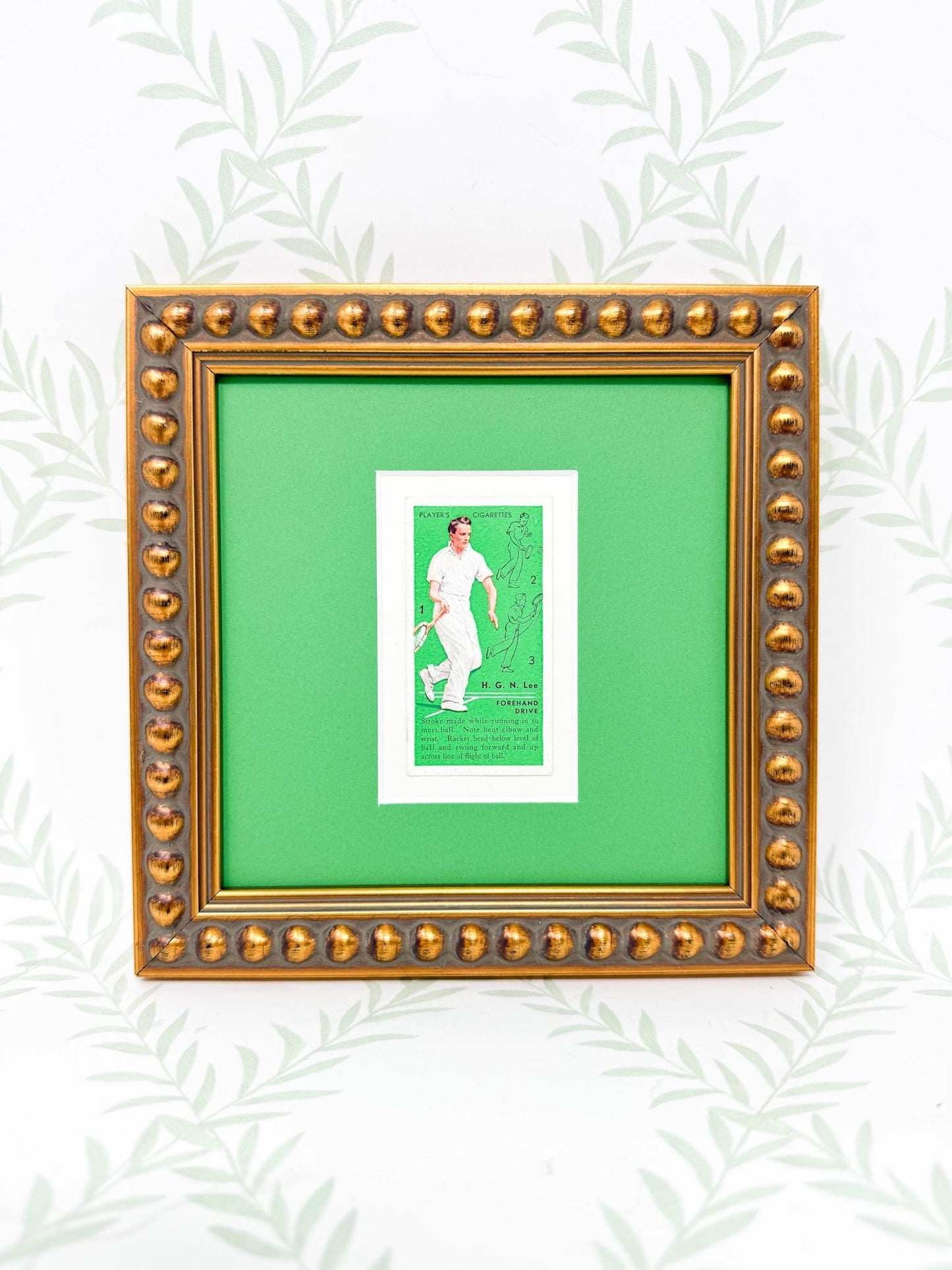 Framed Vintage Tennis Cigarette Card, c. 1936, "Forehand Drive"