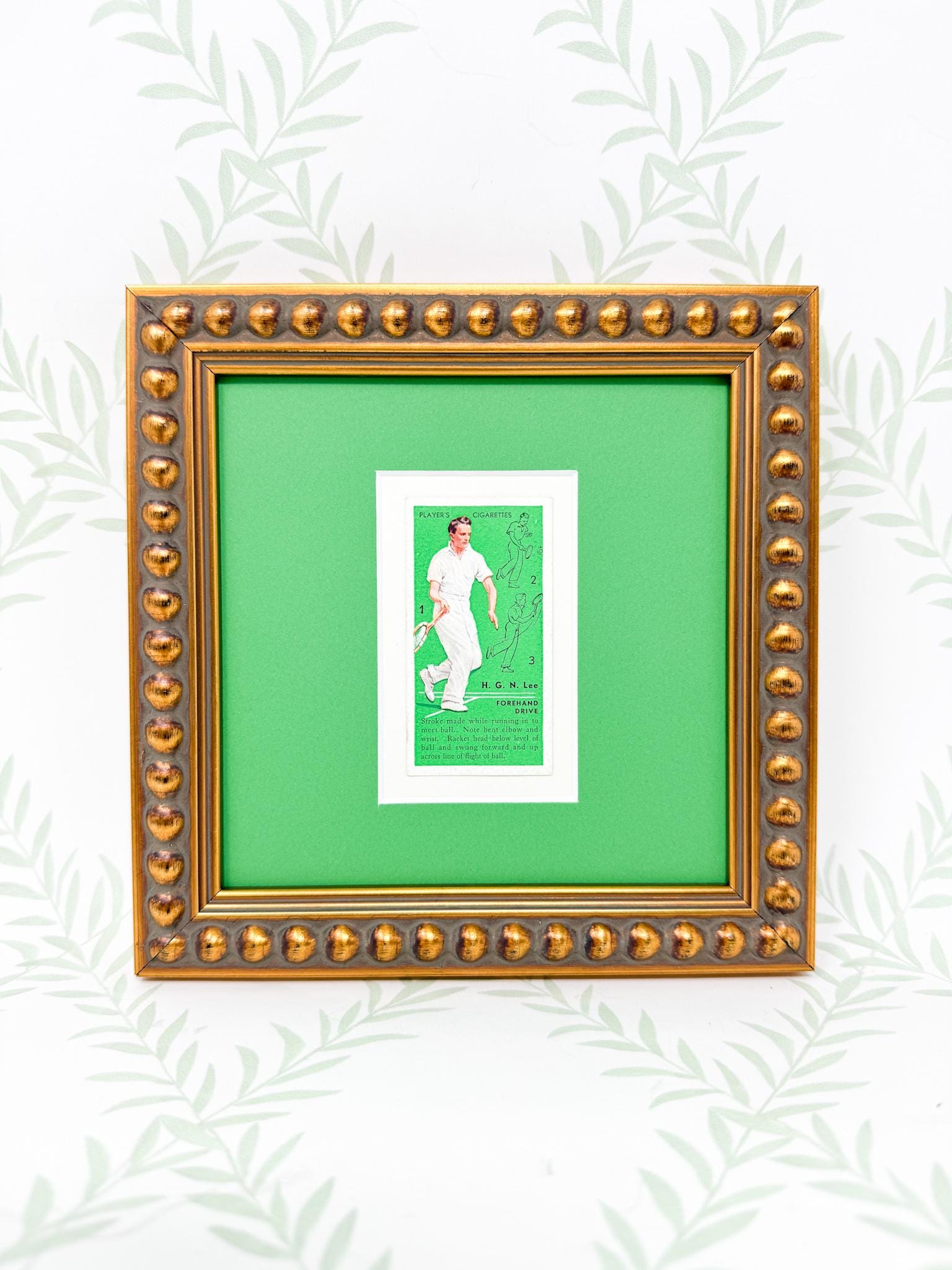 Framed Vintage Tennis Cigarette Card, c. 1936, "Forehand Drive"