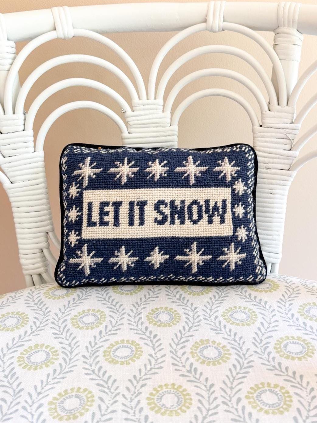 Vintage Christmas Needlepoint Pillow, Let It Snow