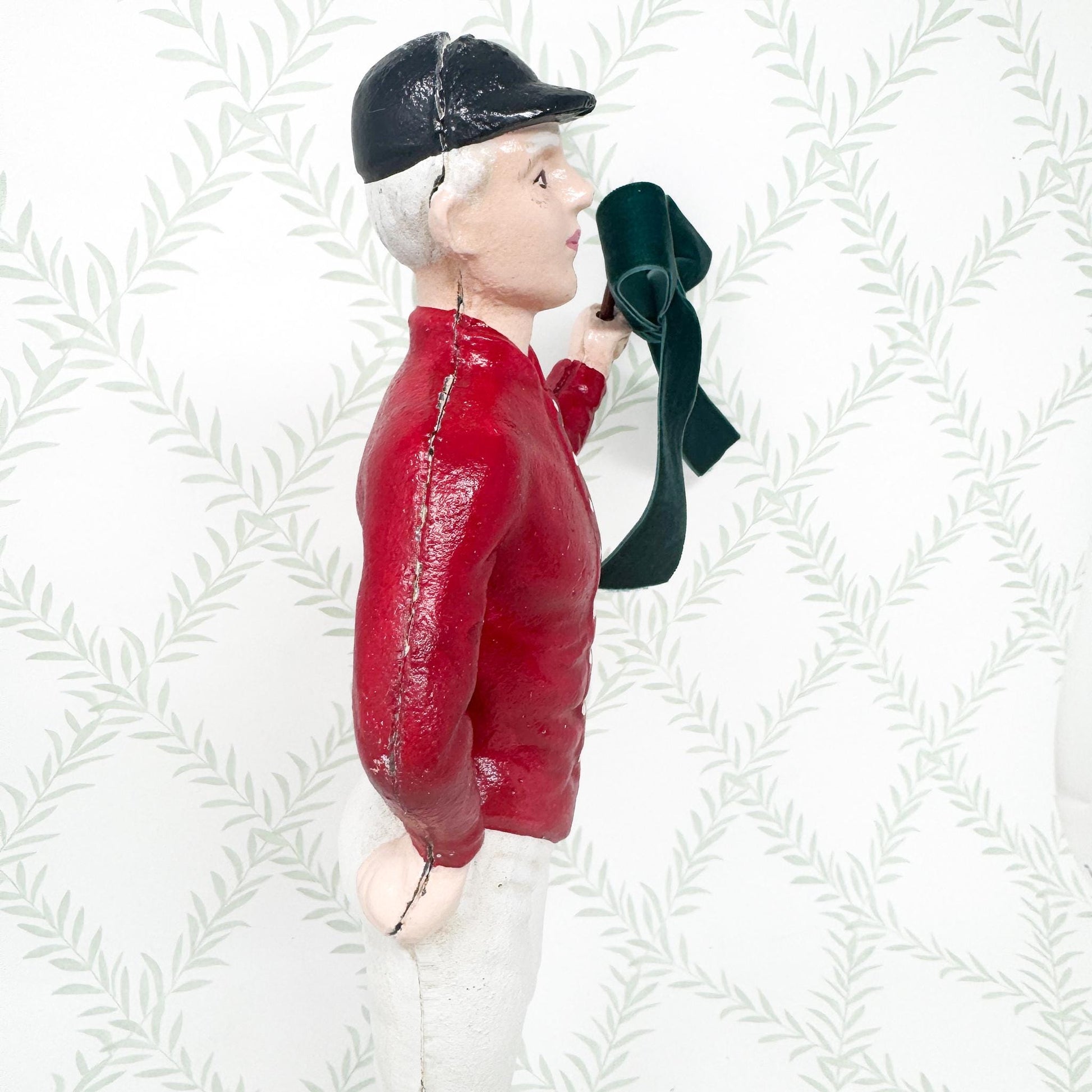 21 Club Style Cast Iron Lawn Jockey Figurine, Red