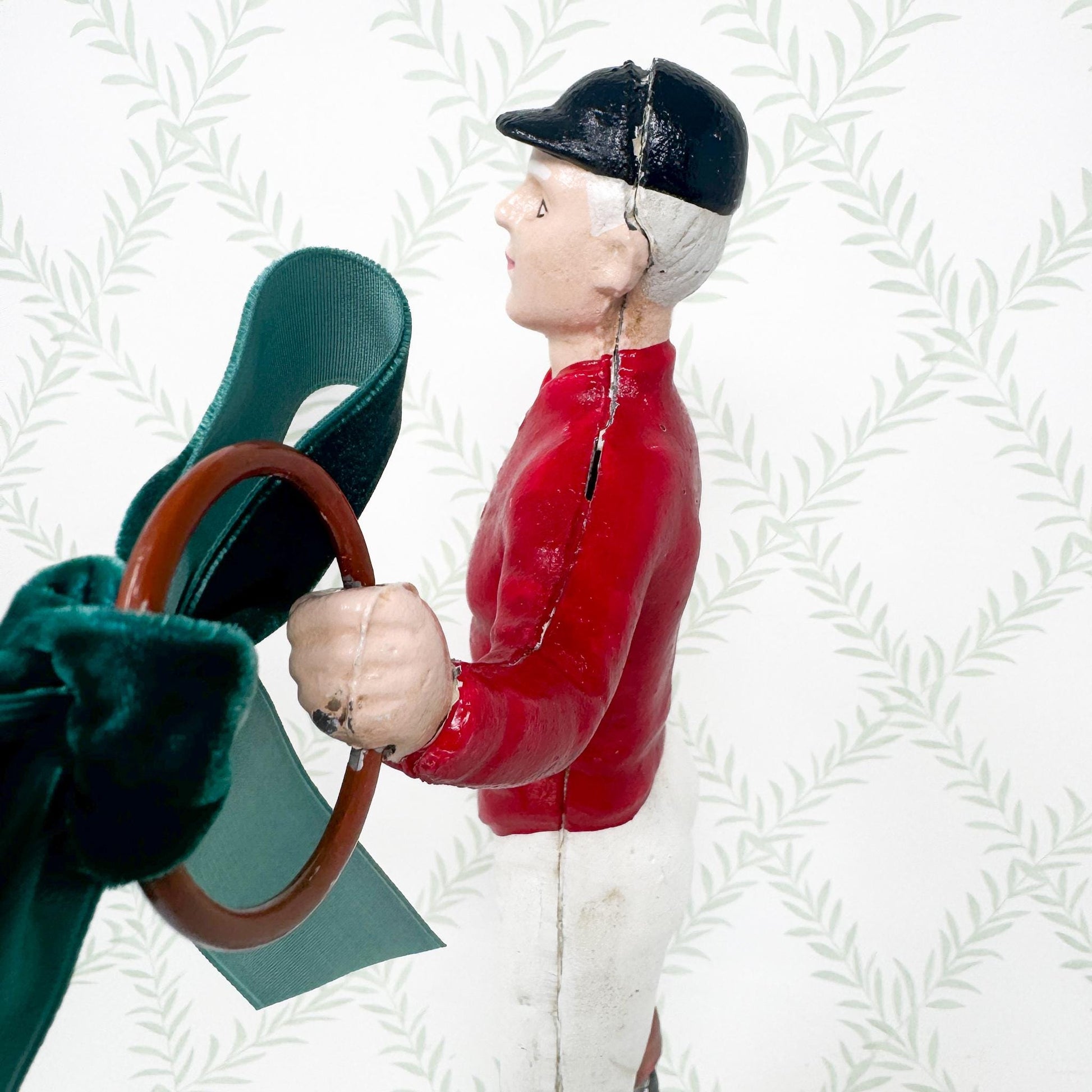 21 Club Style Cast Iron Lawn Jockey Figurine, Red