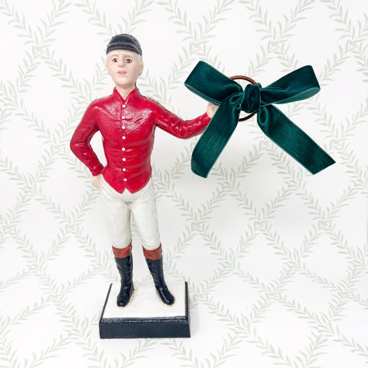 21 Club Style Cast Iron Lawn Jockey Figurine, Red