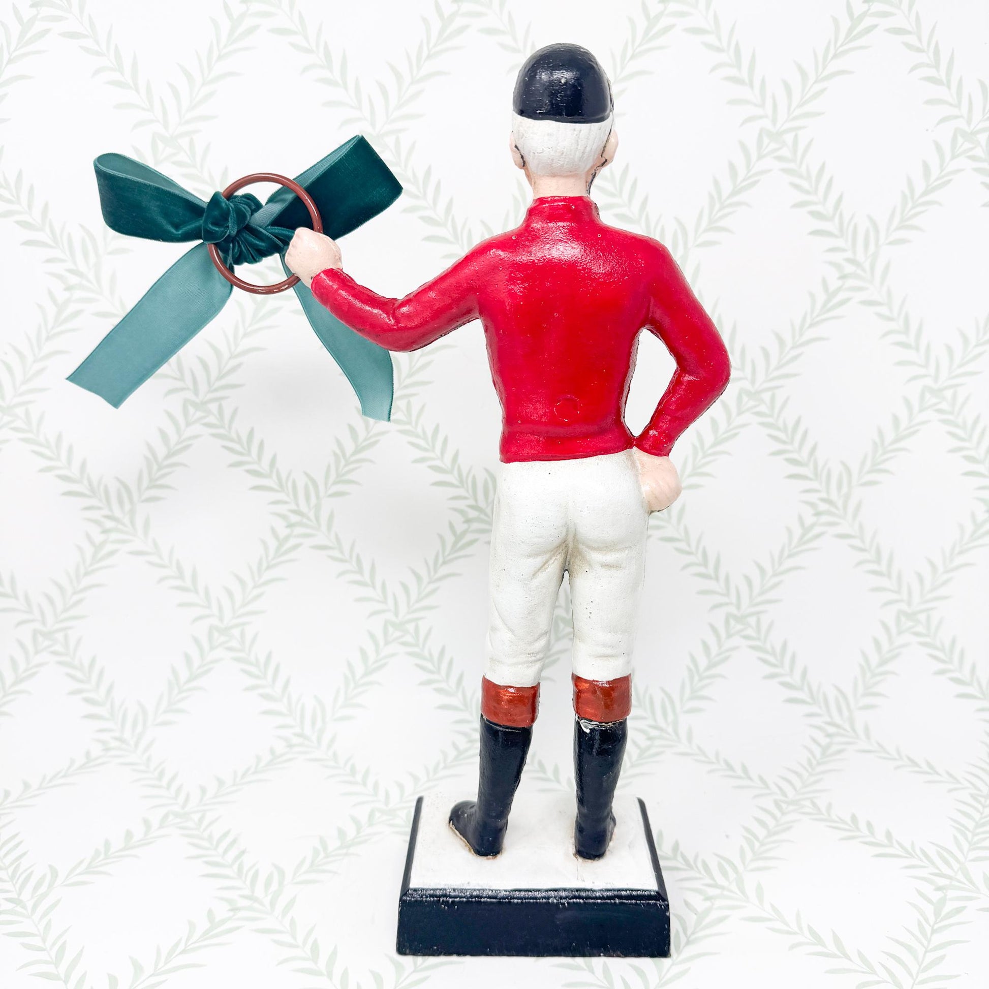 21 Club Style Cast Iron Lawn Jockey Figurine, Red