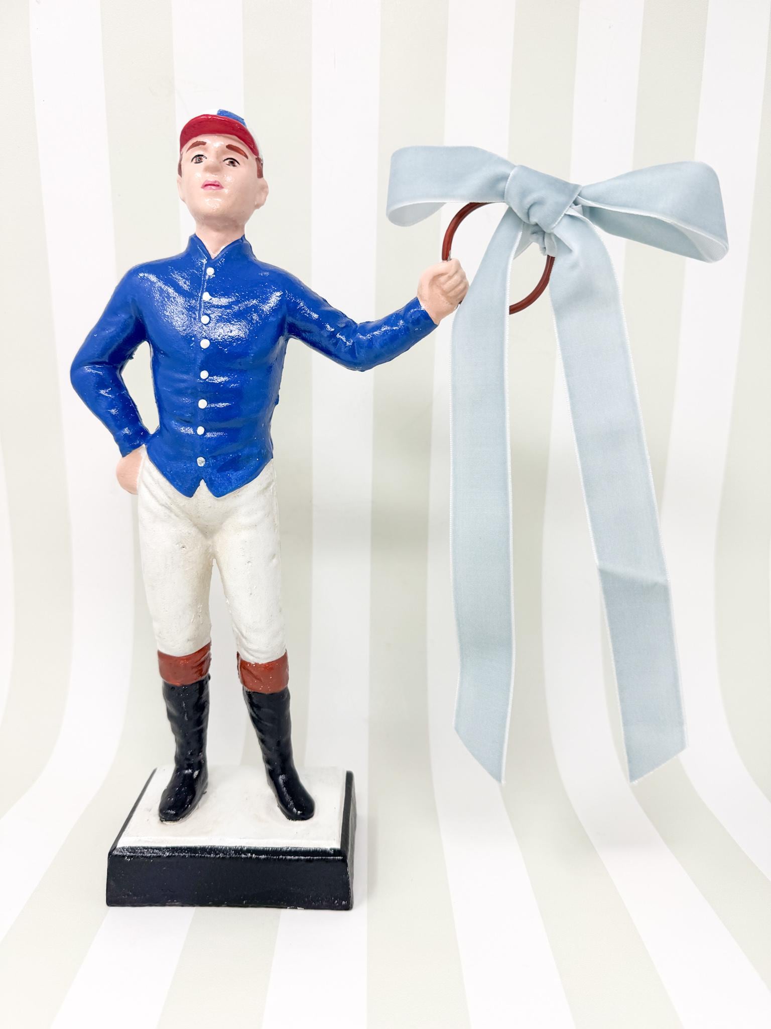 21 Club Style Cast Iron Lawn Jockey Figurine, Blue