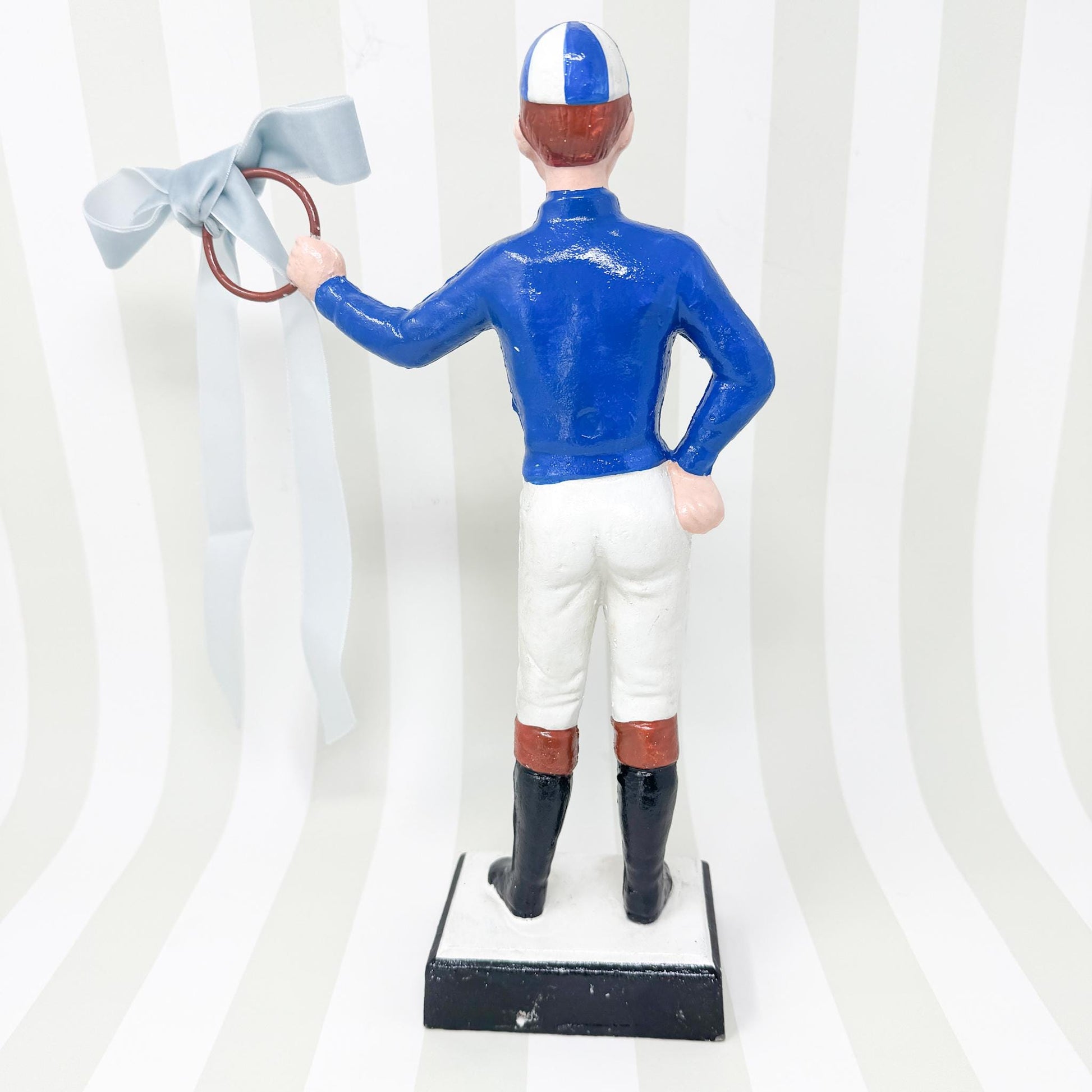 21 Club Style Cast Iron Lawn Jockey Figurine, Blue