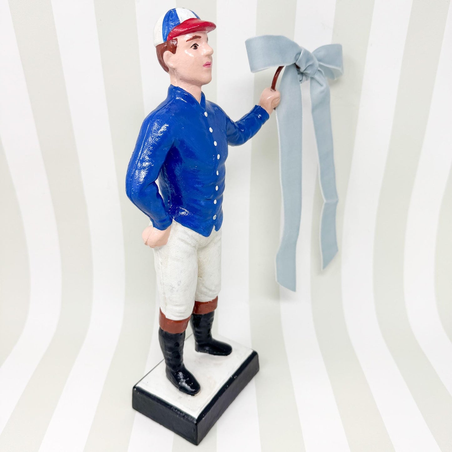 21 Club Style Cast Iron Lawn Jockey Figurine, Blue