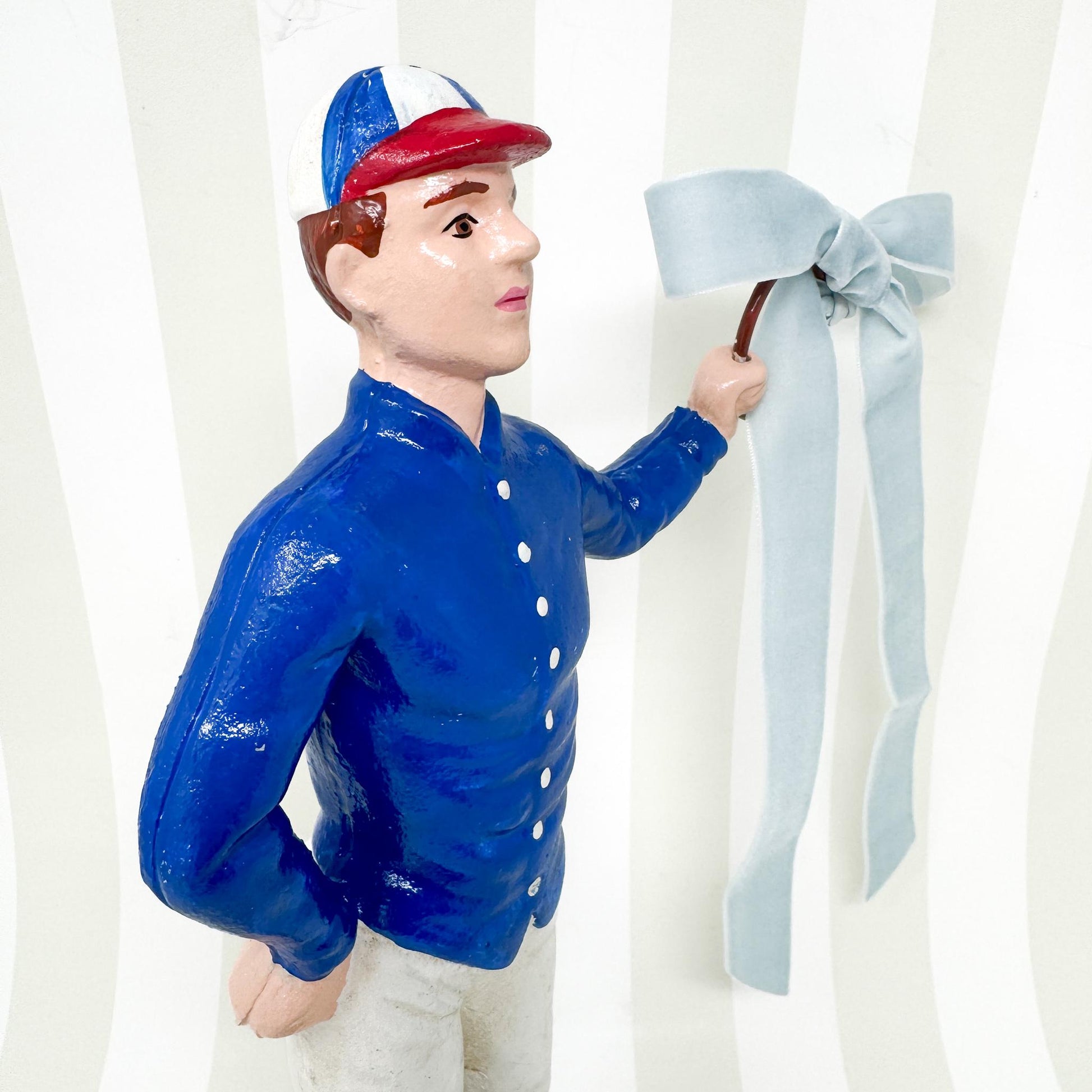 21 Club Style Cast Iron Lawn Jockey Figurine, Blue