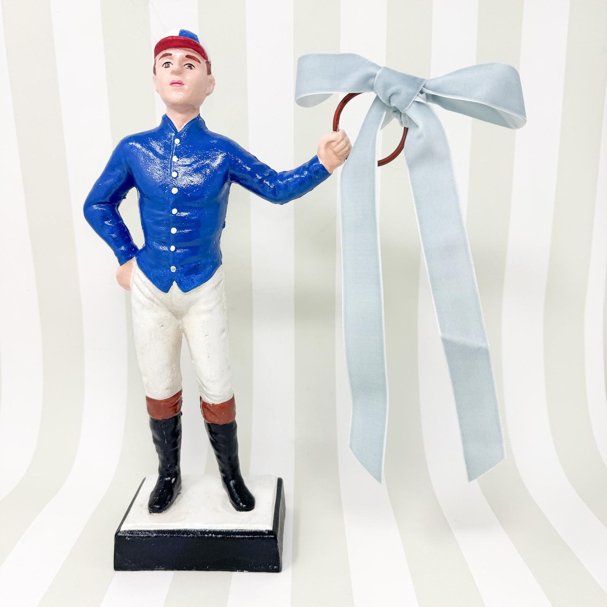 21 Club Style Cast Iron Lawn Jockey Figurine, Blue