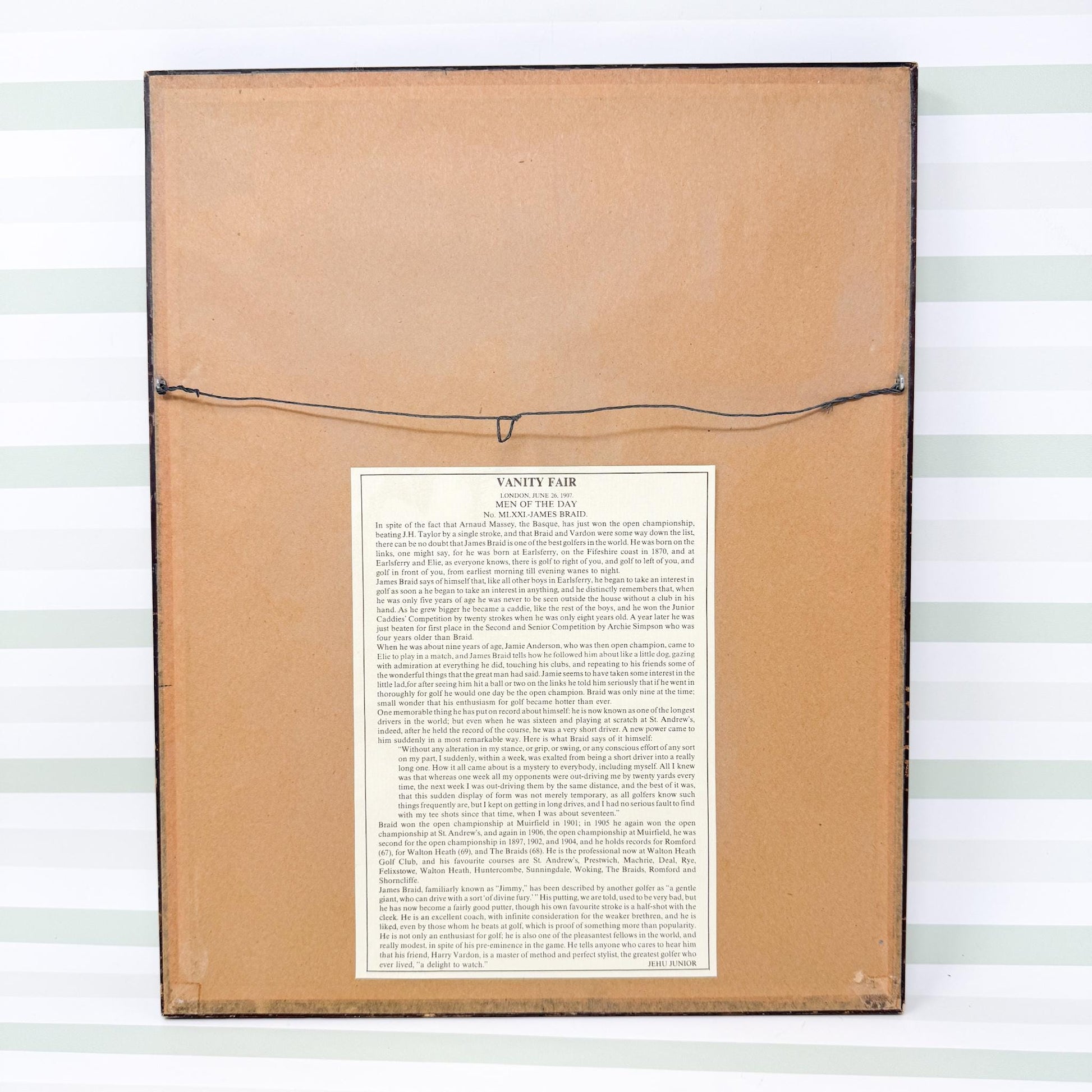 Framed Vintage Vanity Fair Golf Lithograph, Jimmy