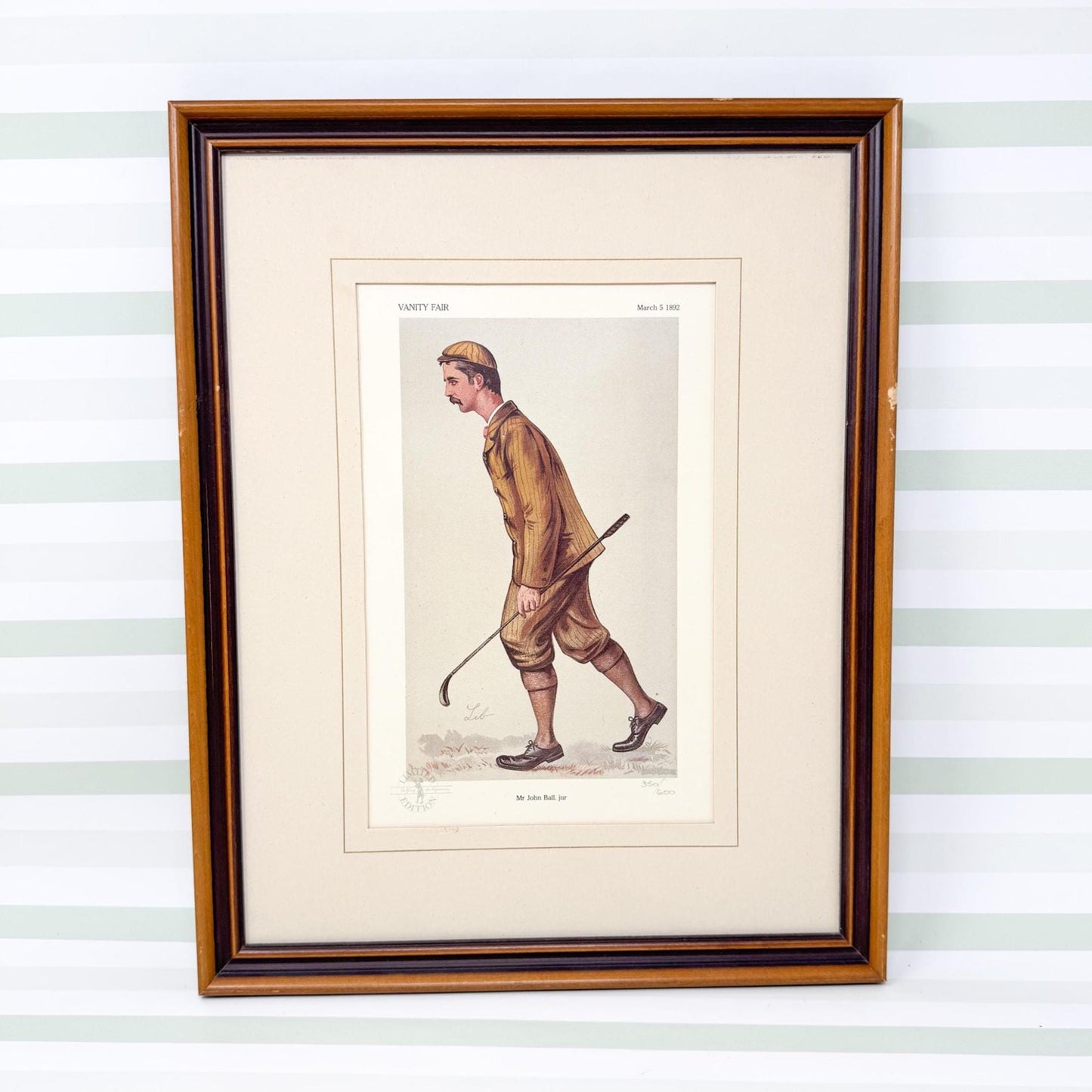 Framed Vintage Vanity Fair Golf Lithograph, Mr. John Ball Jr.