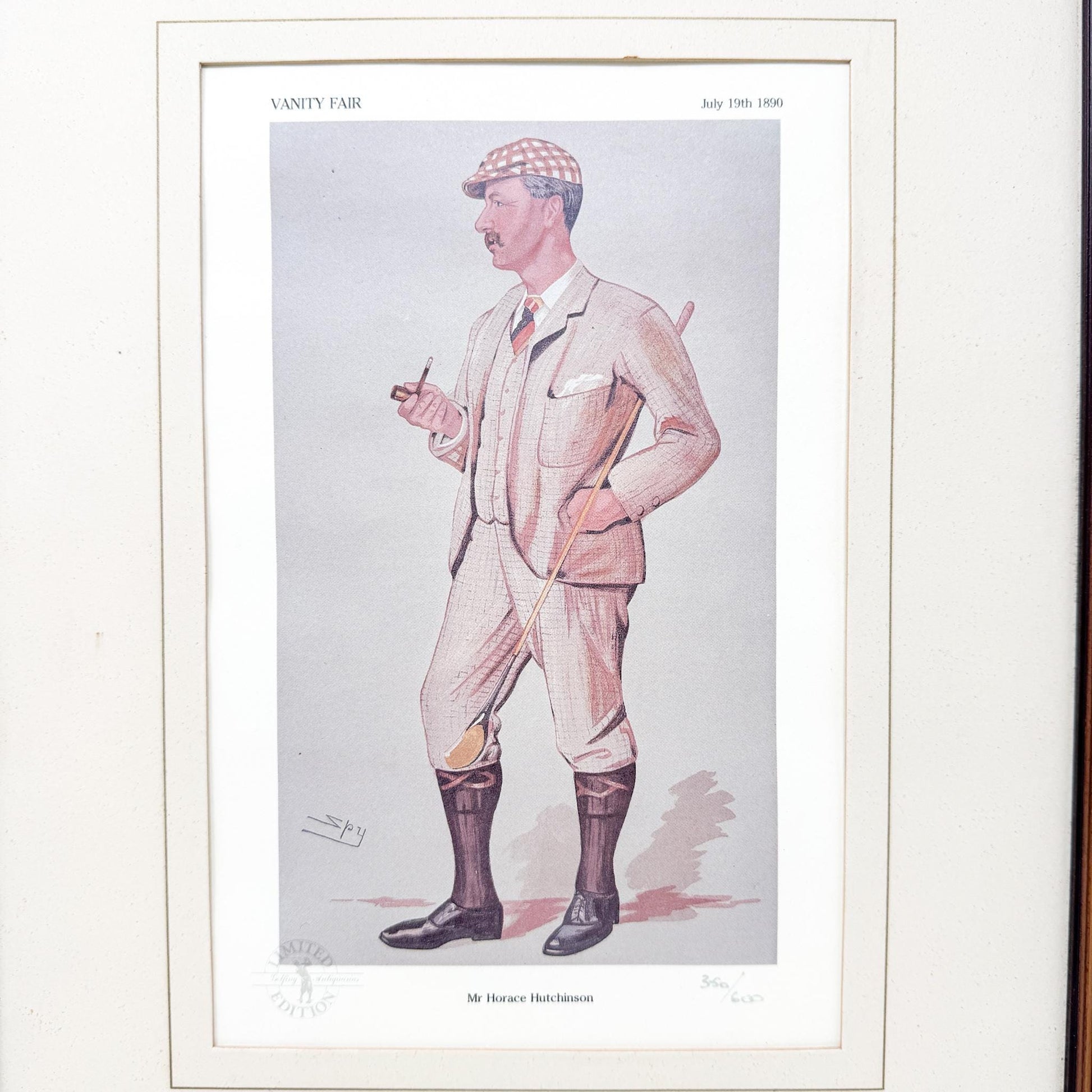 Framed Vintage Vanity Fair Golf Lithograph, Mr. Horace Hutchinson
