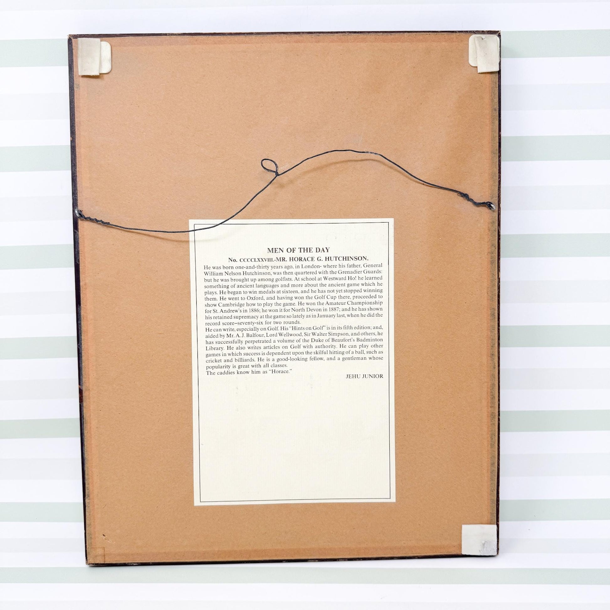 Framed Vintage Vanity Fair Golf Lithograph, Mr. Horace Hutchinson