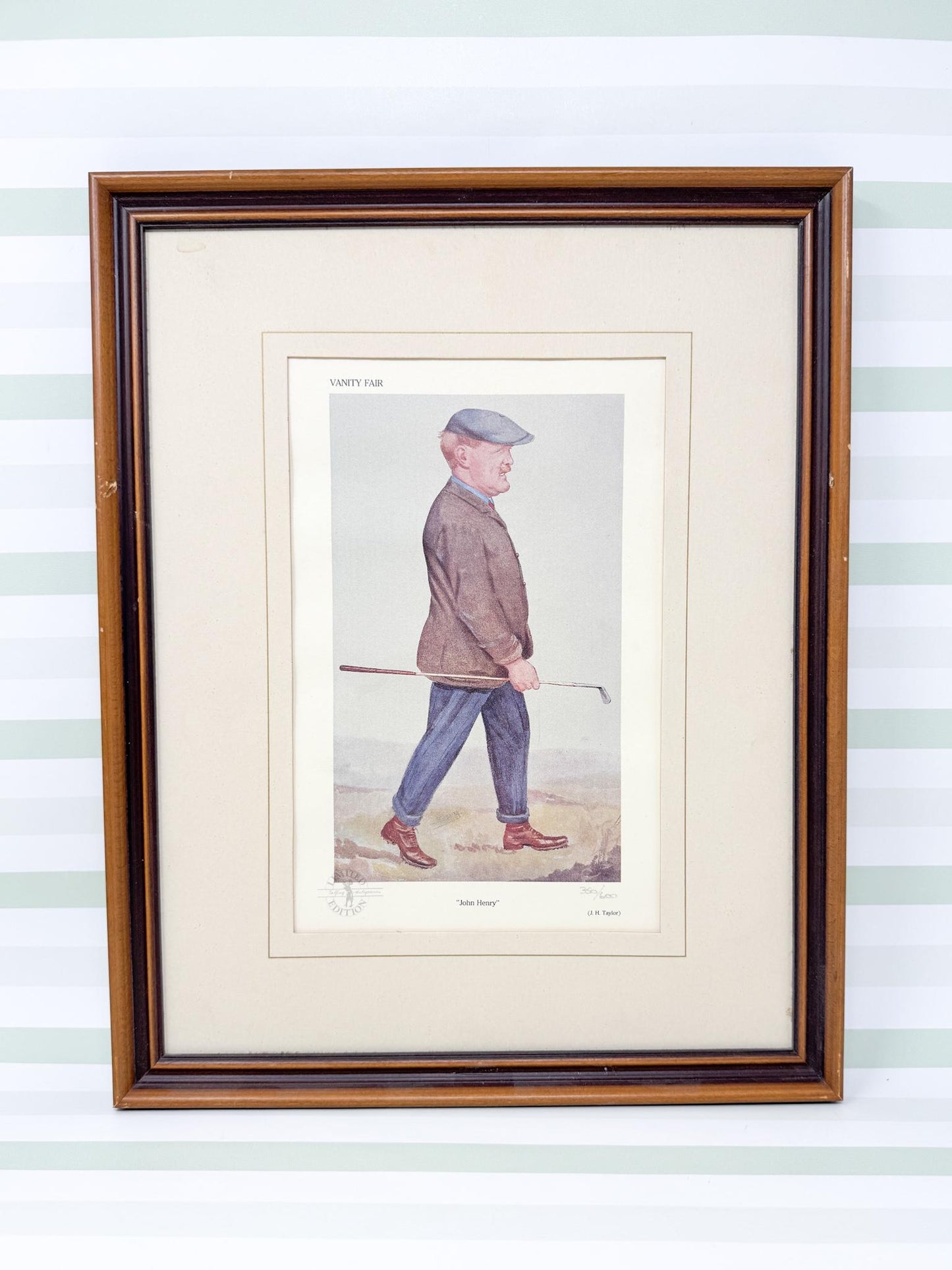 Framed Vintage Vanity Fair Golf Lithograph, John Henry