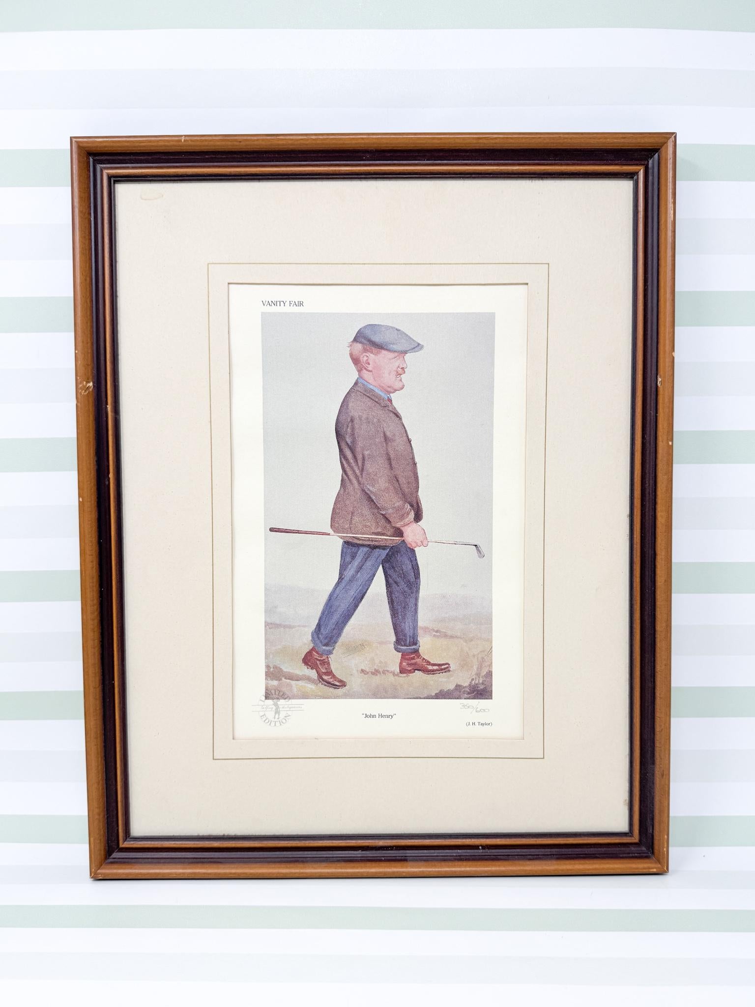 Framed Vintage Vanity Fair Golf Lithograph, John Henry