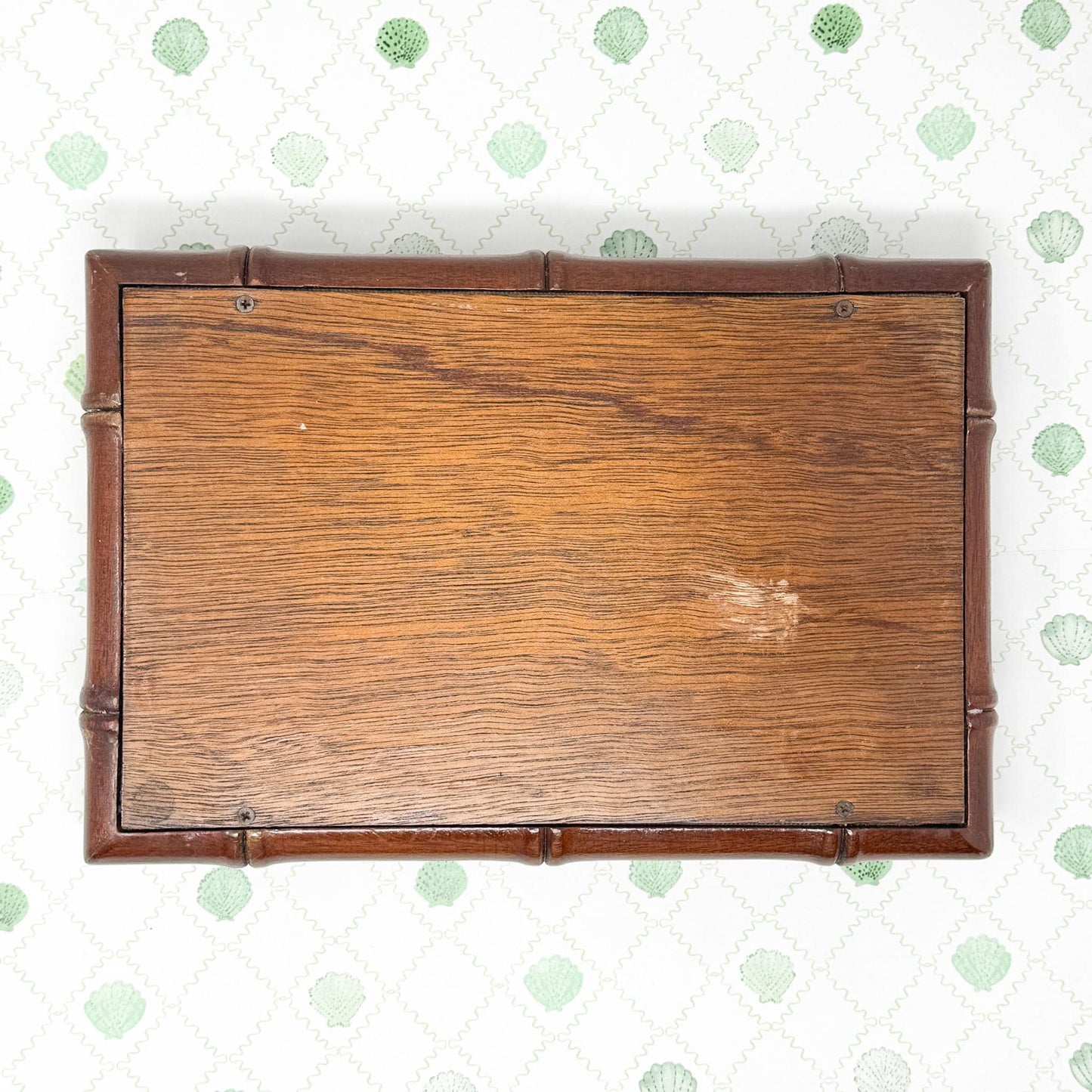 Vintage Hand Stitched Needlepoint Bamboo Tray, Seashells