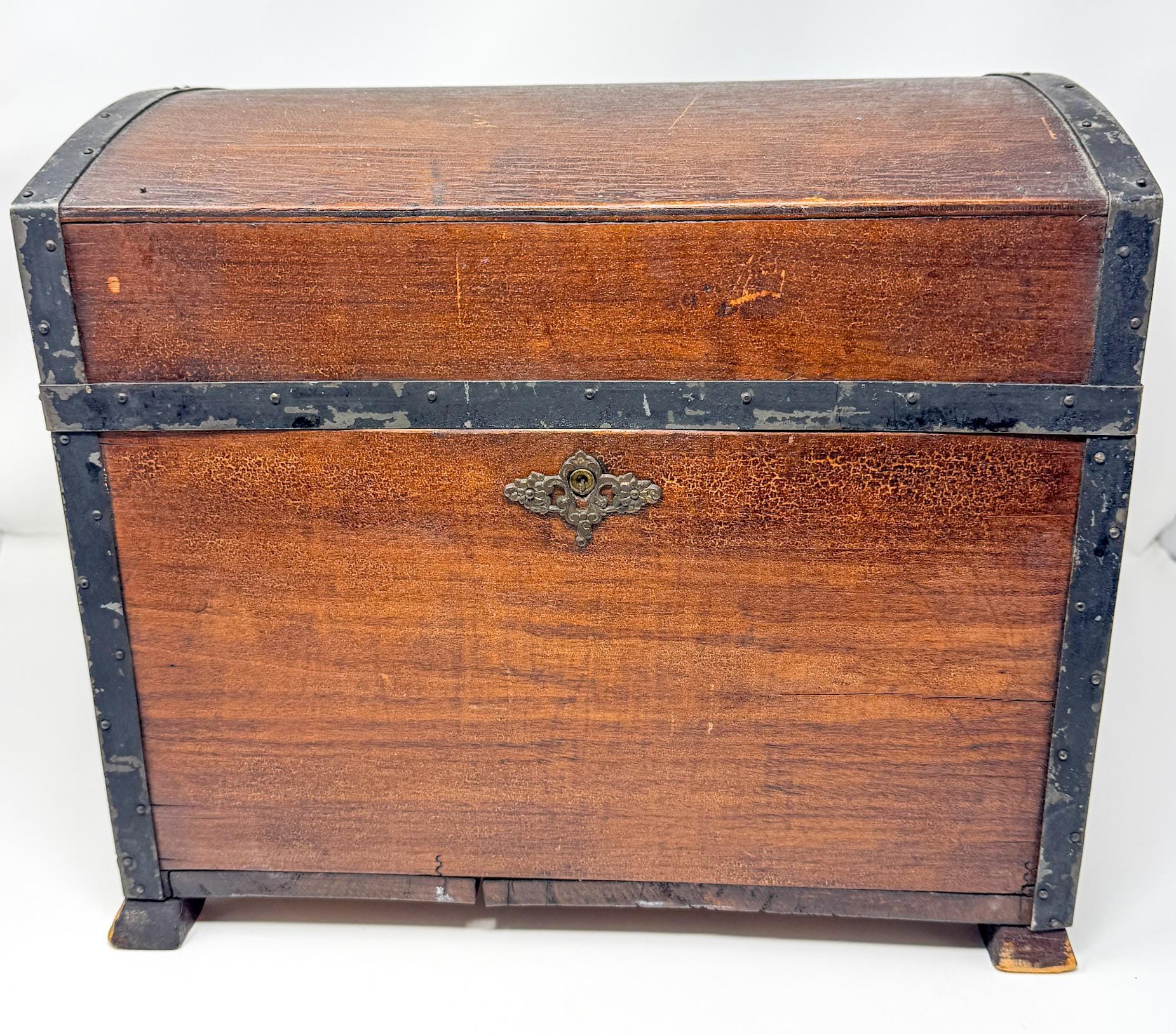 Antique Wood Chest with Chintz Lining